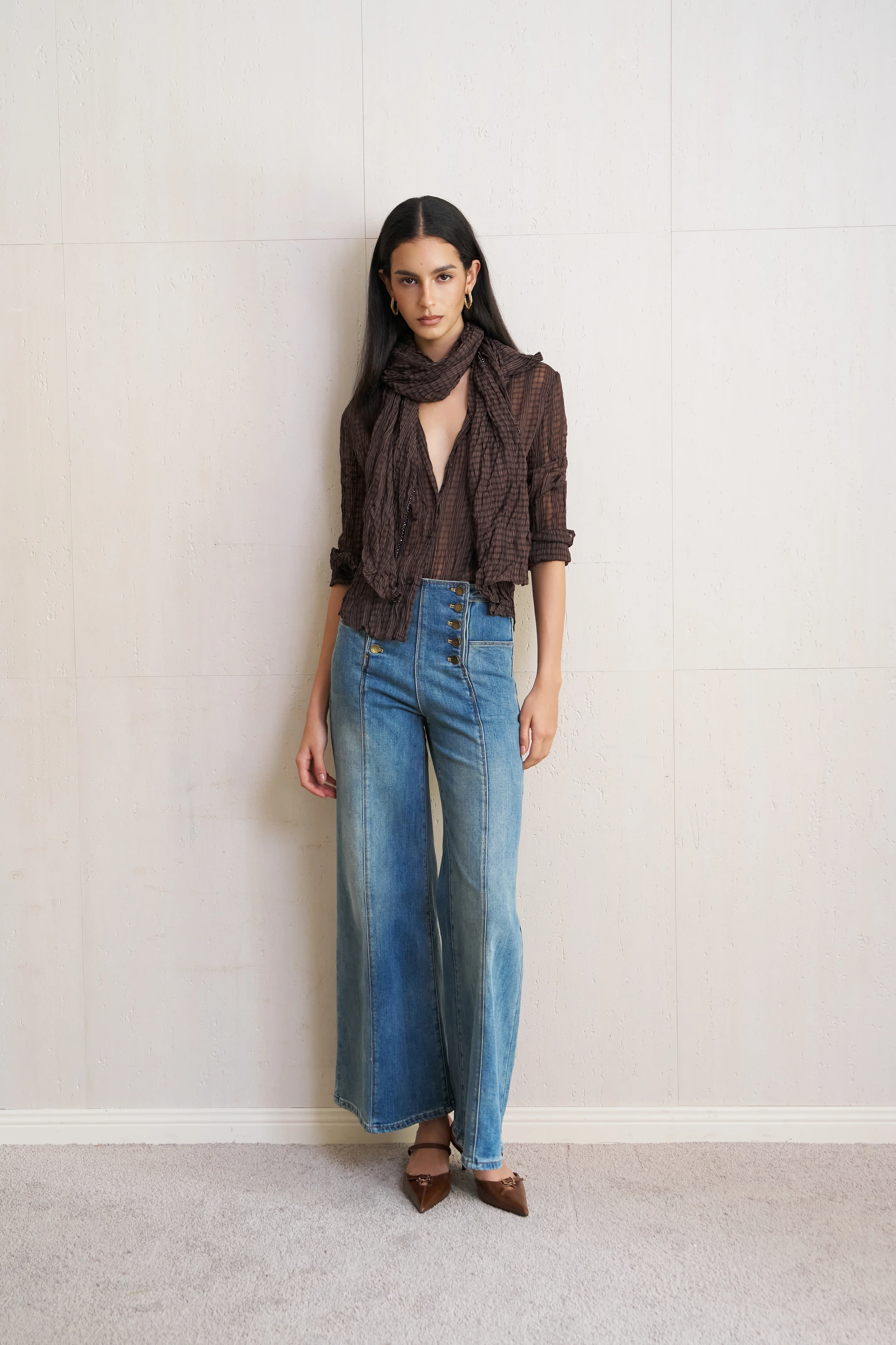 Sailor button wide leg jeans