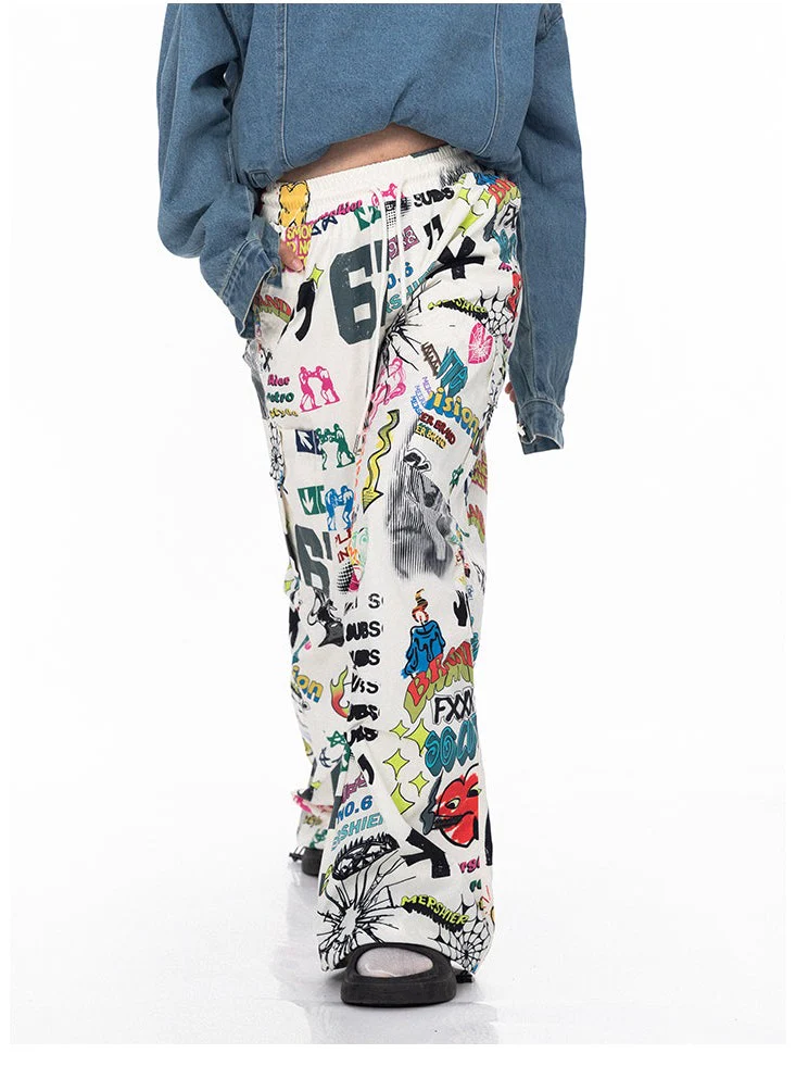 Graffiti Art Print Tube Straight Pants