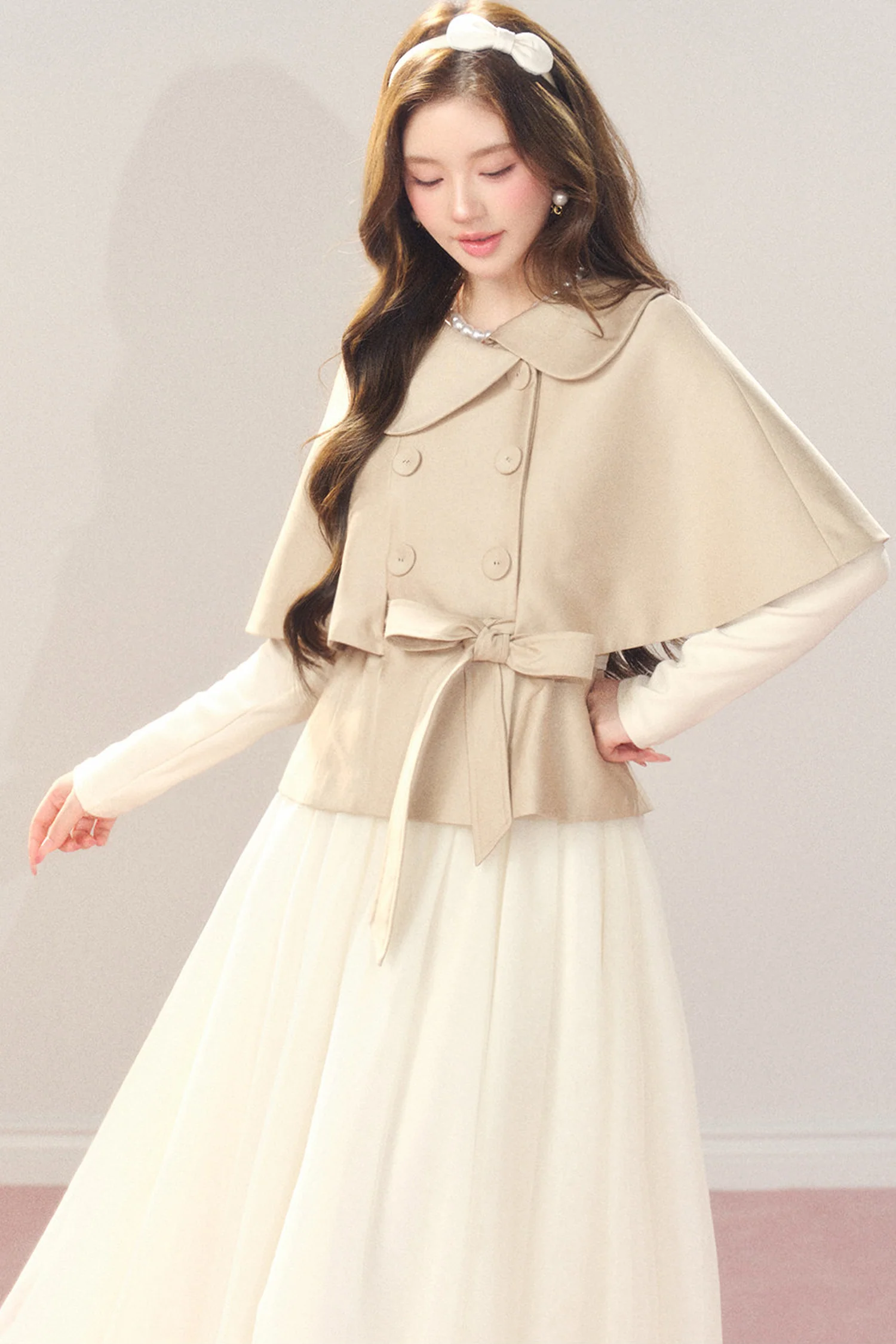Two-Tone Drape Trench Cape - gxfjsh