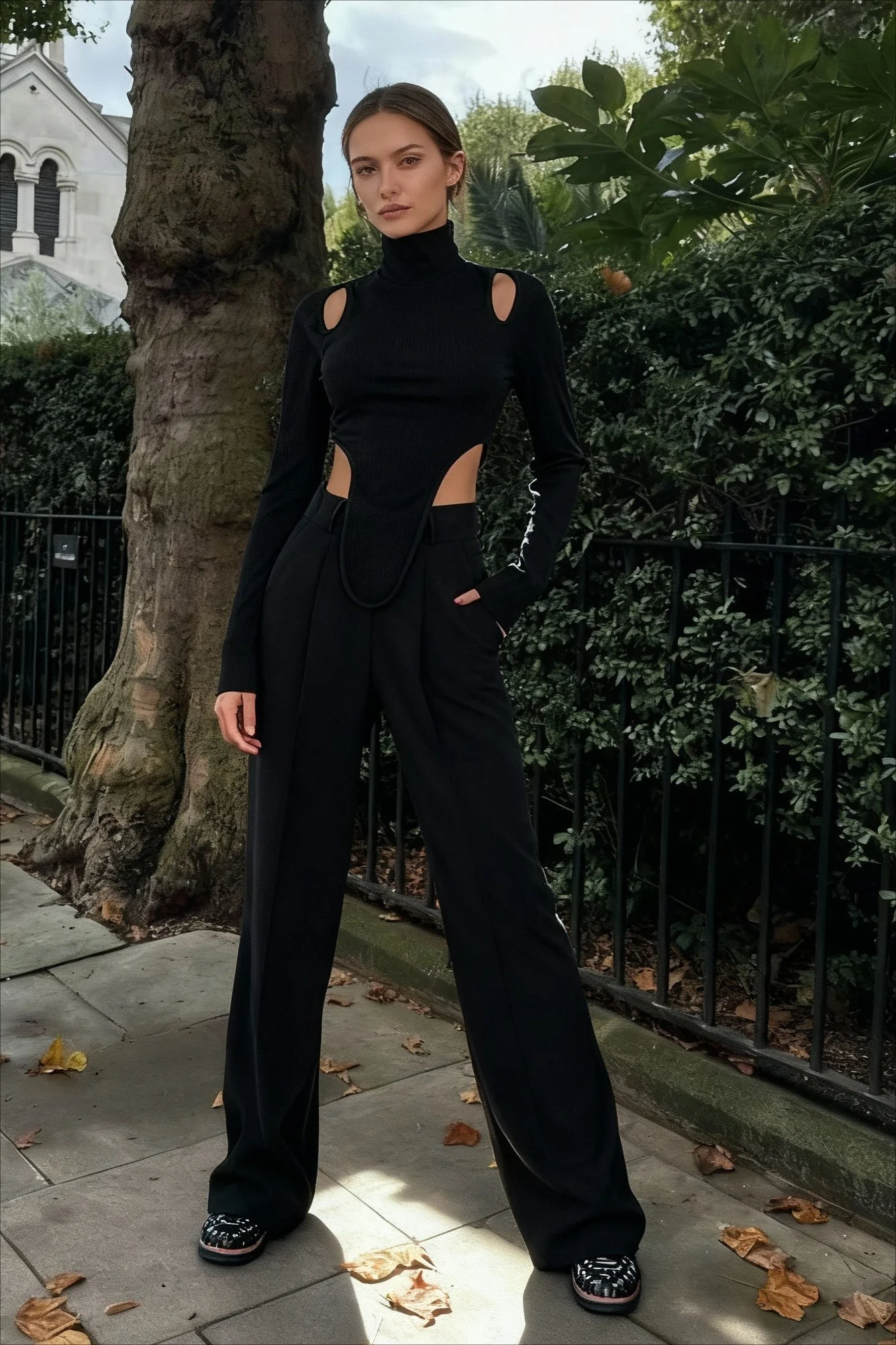 Cut Out High Trendy Neck Asymmetric Hem Top - malitai