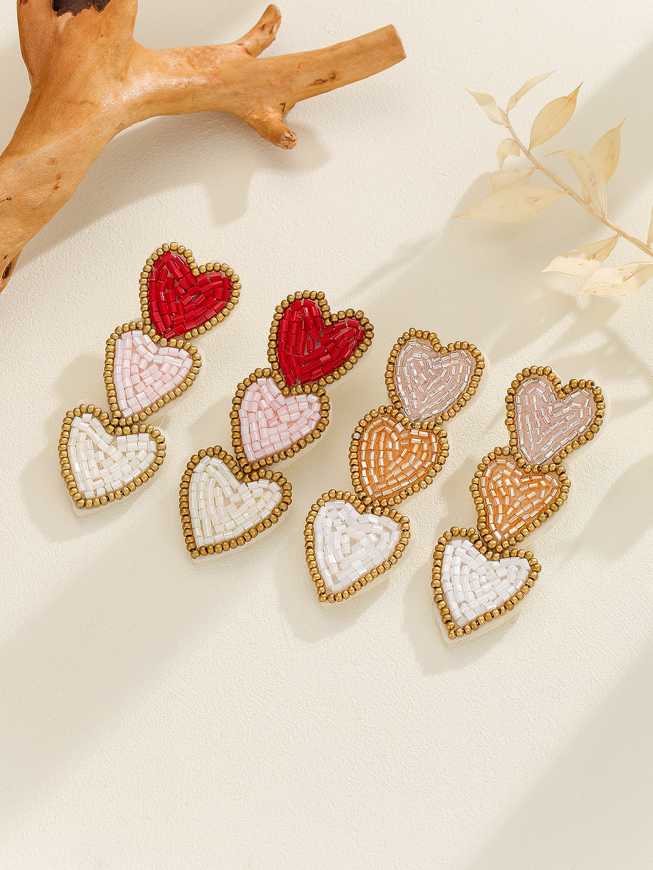 Beaded Love Triple Earrings