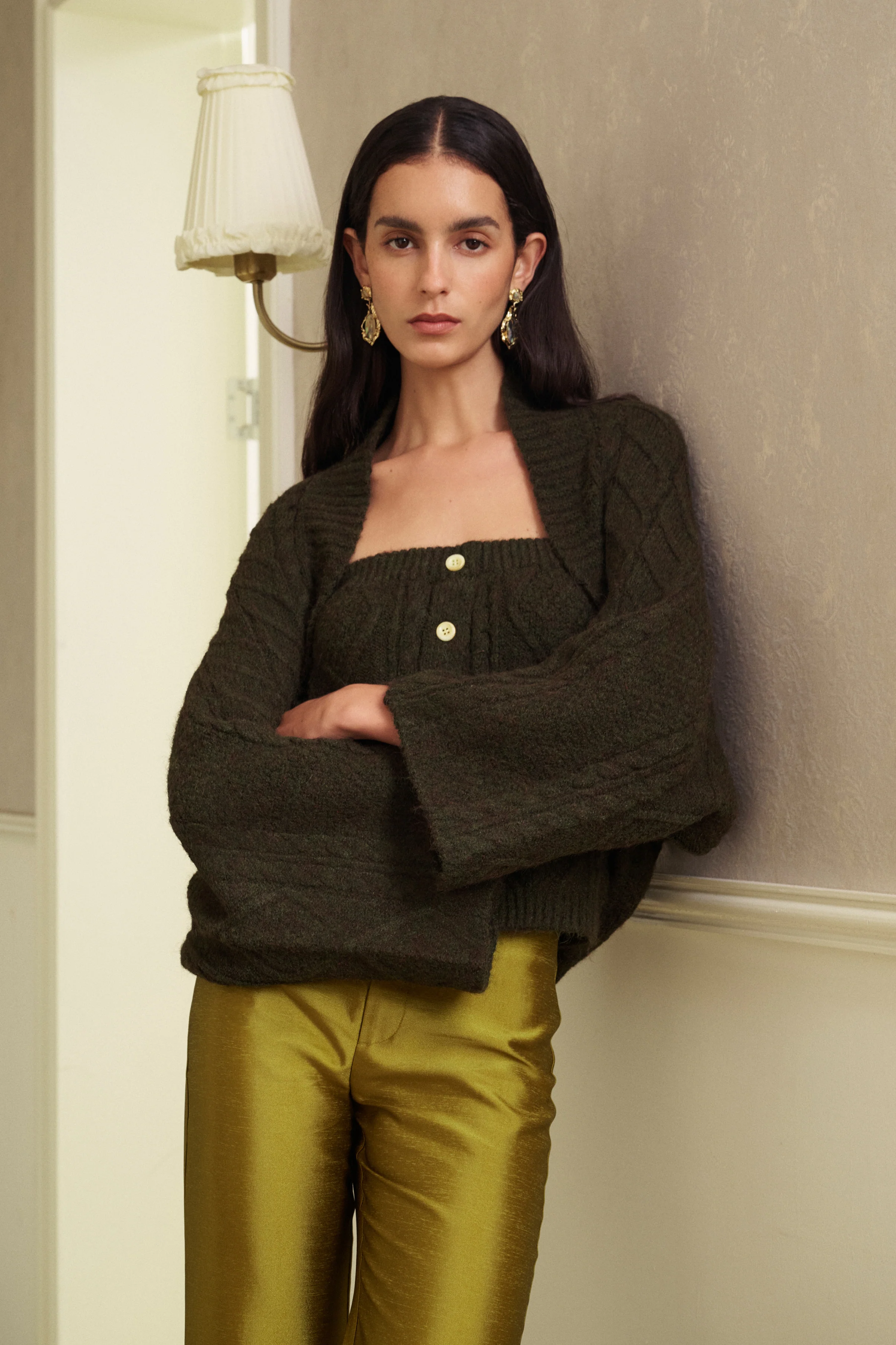 Cable knit bandeau top & shrug set