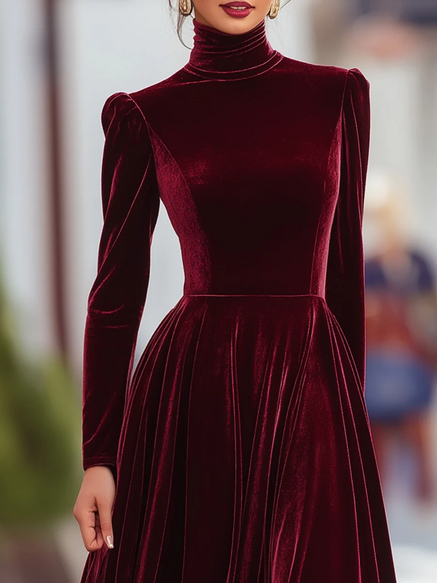 Burgundy Velvet Long-Sleeve Gown - kaehukai
