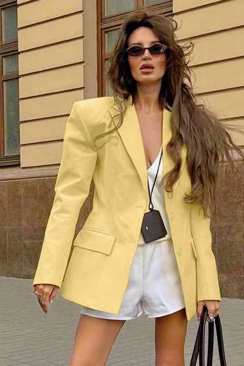Elevated Lapel Detail Long Sleeve Blazer - malitai