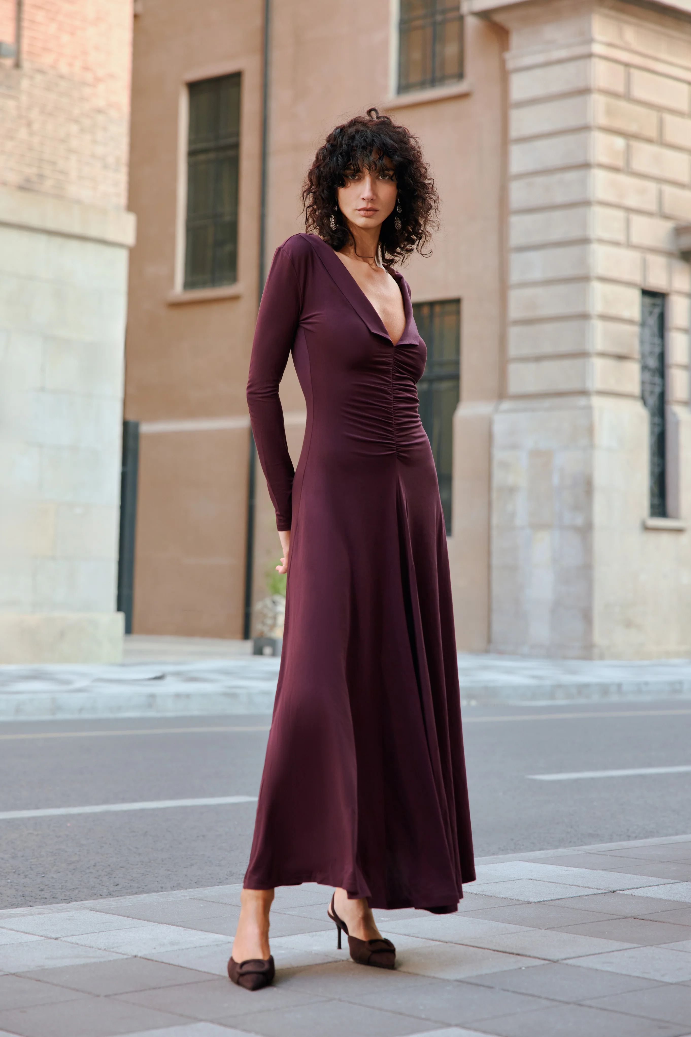 Ruched fit and flare maxi dress
