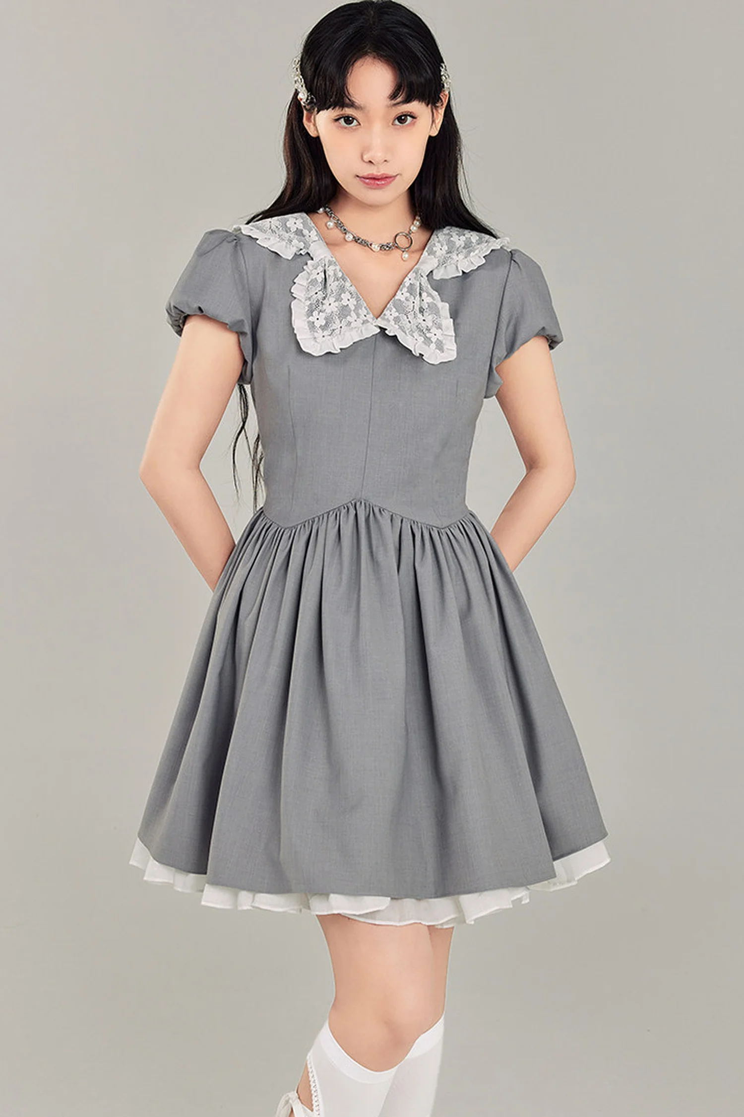 Bowknot Doll Collar Dress - gxfjsh
