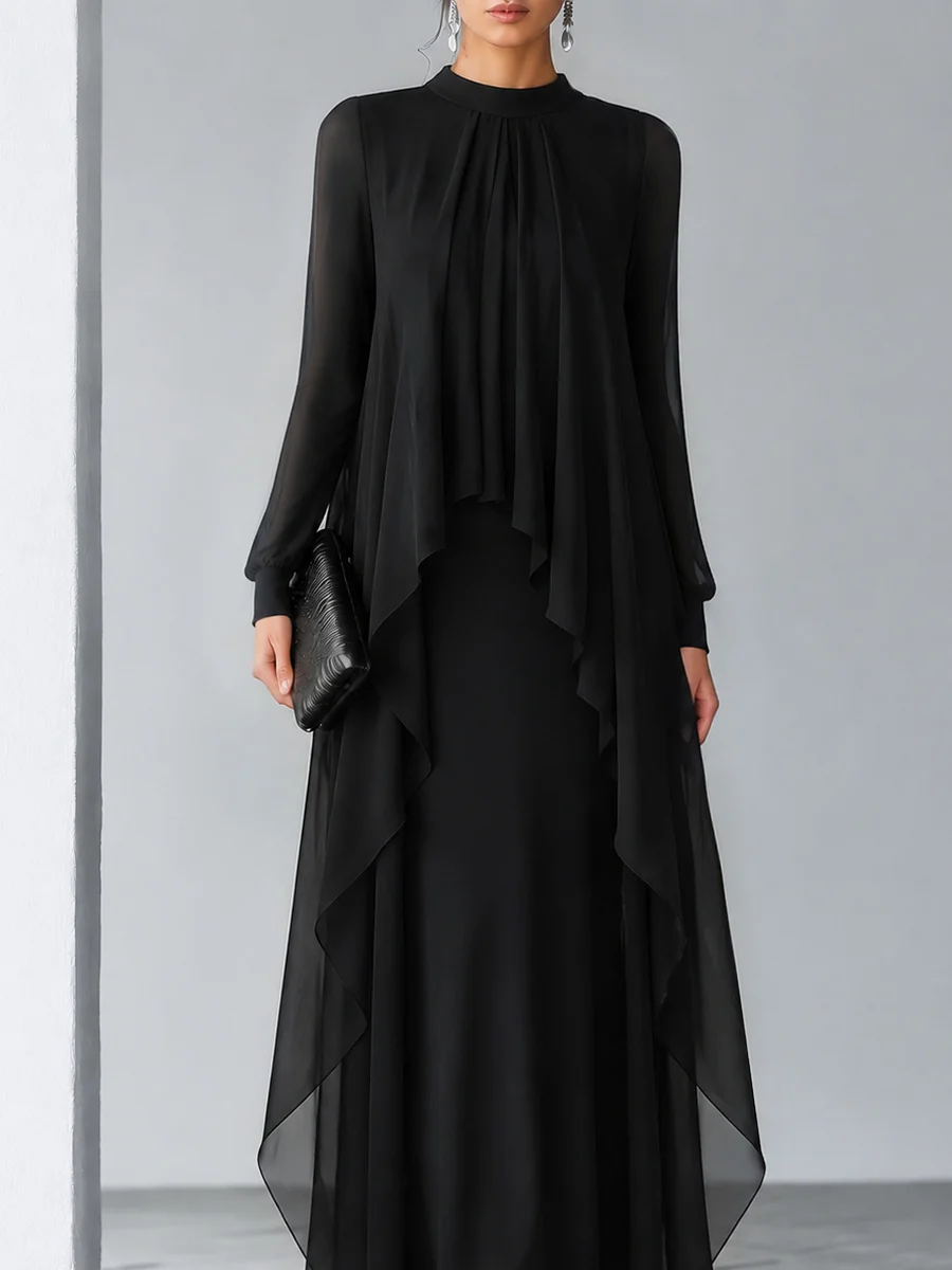Relaxed Flowing Layered Chiffon Maxi Dress - kaehukai