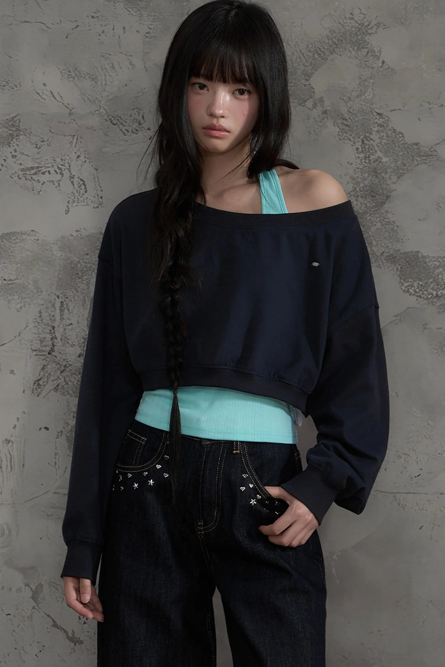 Off-Shoulder Halter Sweatshirt and Pants Set-Up - gxfjsh