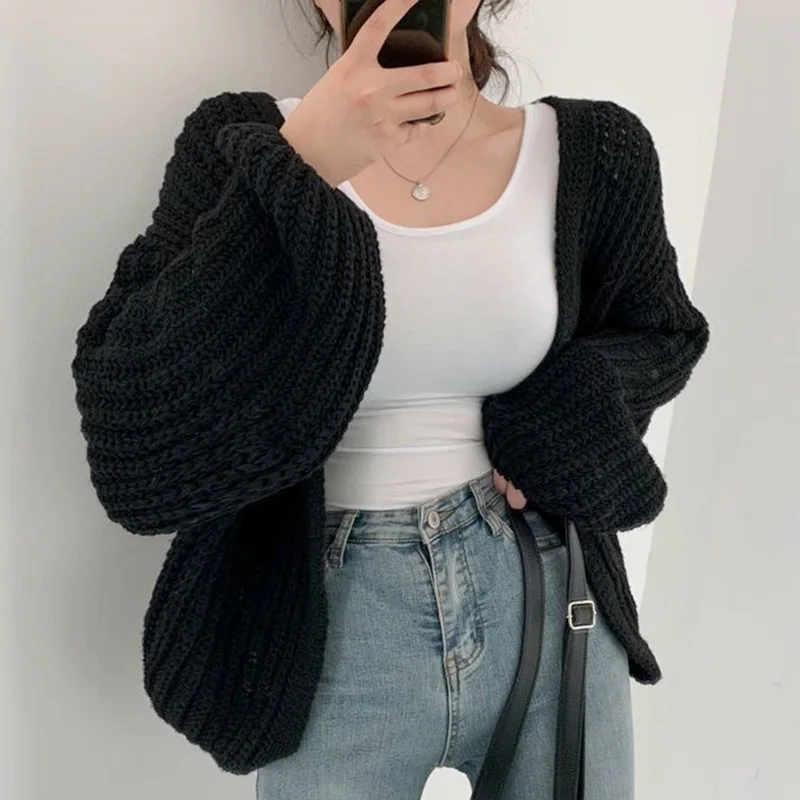 V-Neck Oversized Casual Solid Long Sleeve Lazy Elegant Holiday Y2K Streetwear Cardigan