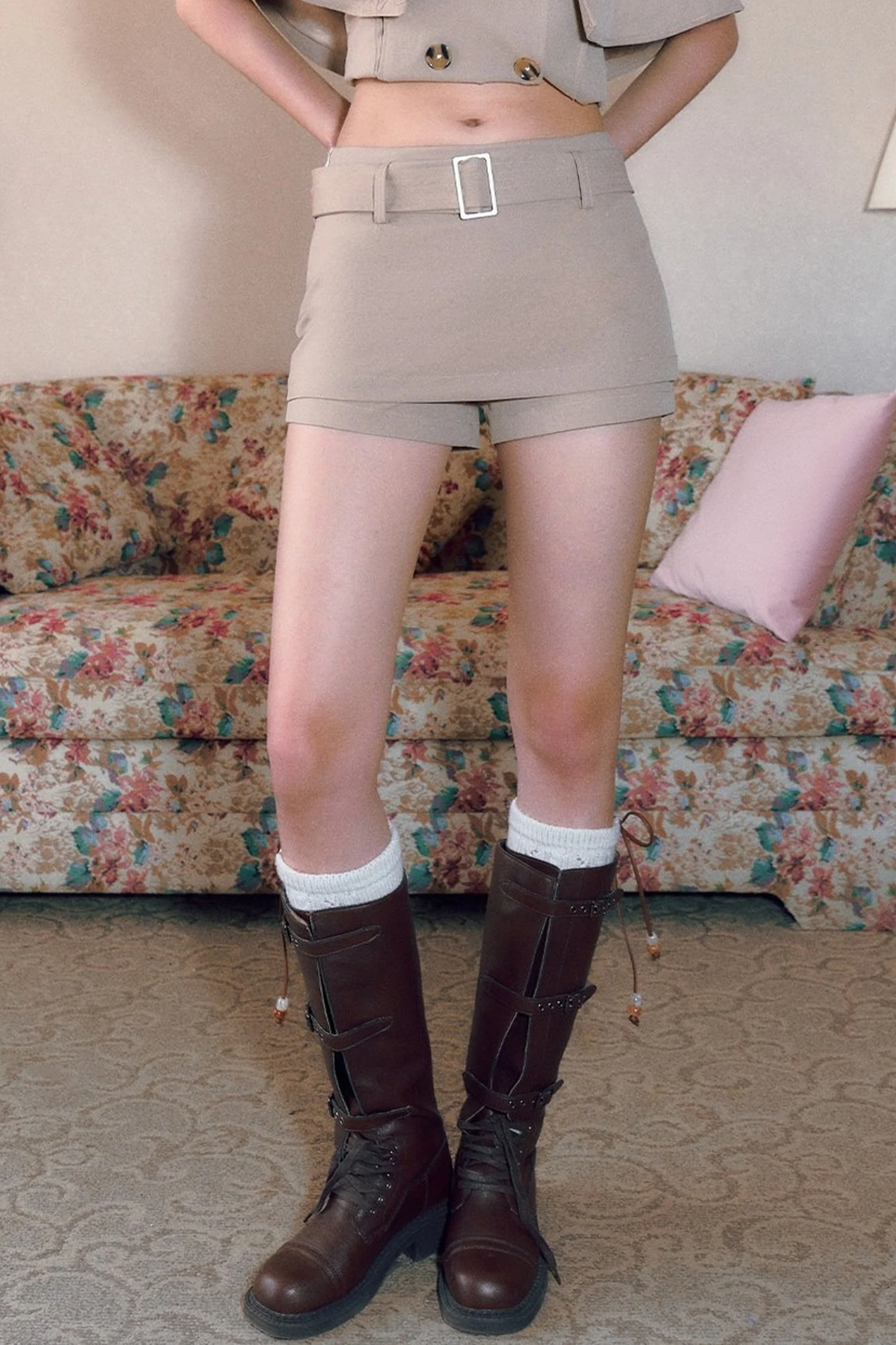 High-Waisted A-Line Belt Skirt - gxfjsh