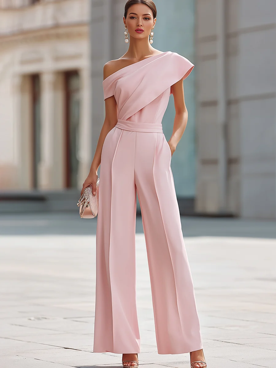 Elegant One-Shoulder Wide-Leg Jumpsuit - kaehukai