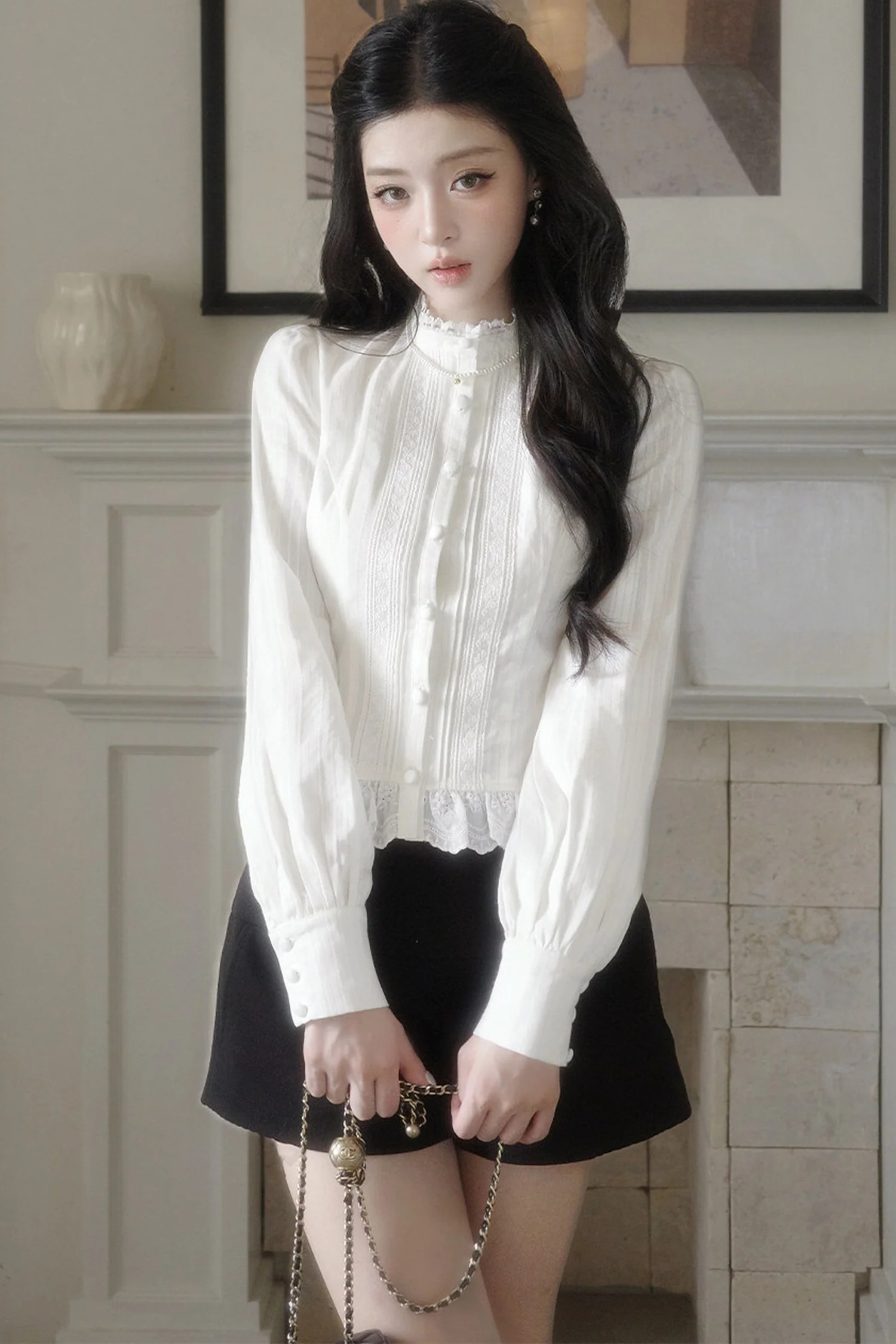 French Ruffled Collar Pankou Shirt - gxfjsh