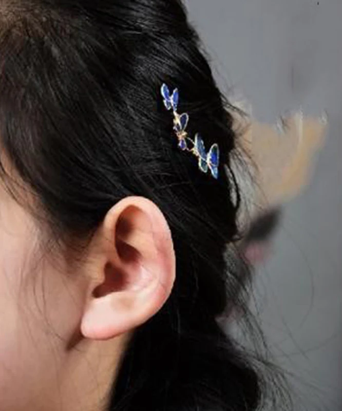 Chinese Style Blue Alloy Butterfly Hairpin
