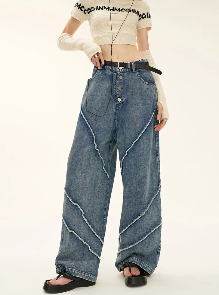 button wash straight-leg pants