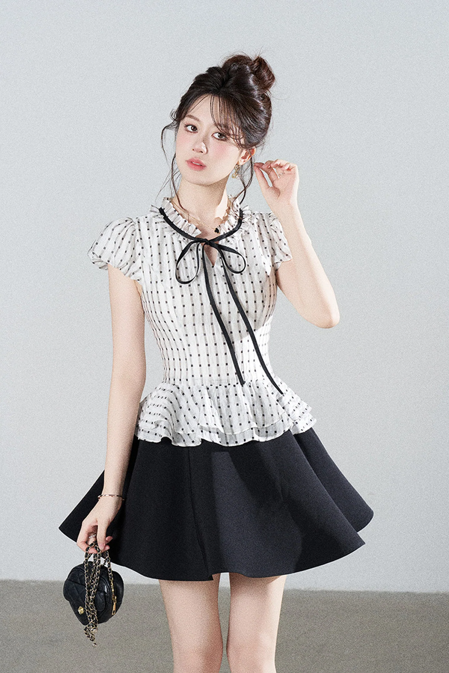 French Style Puff Sleeve A-Line Dress - gxfjsh