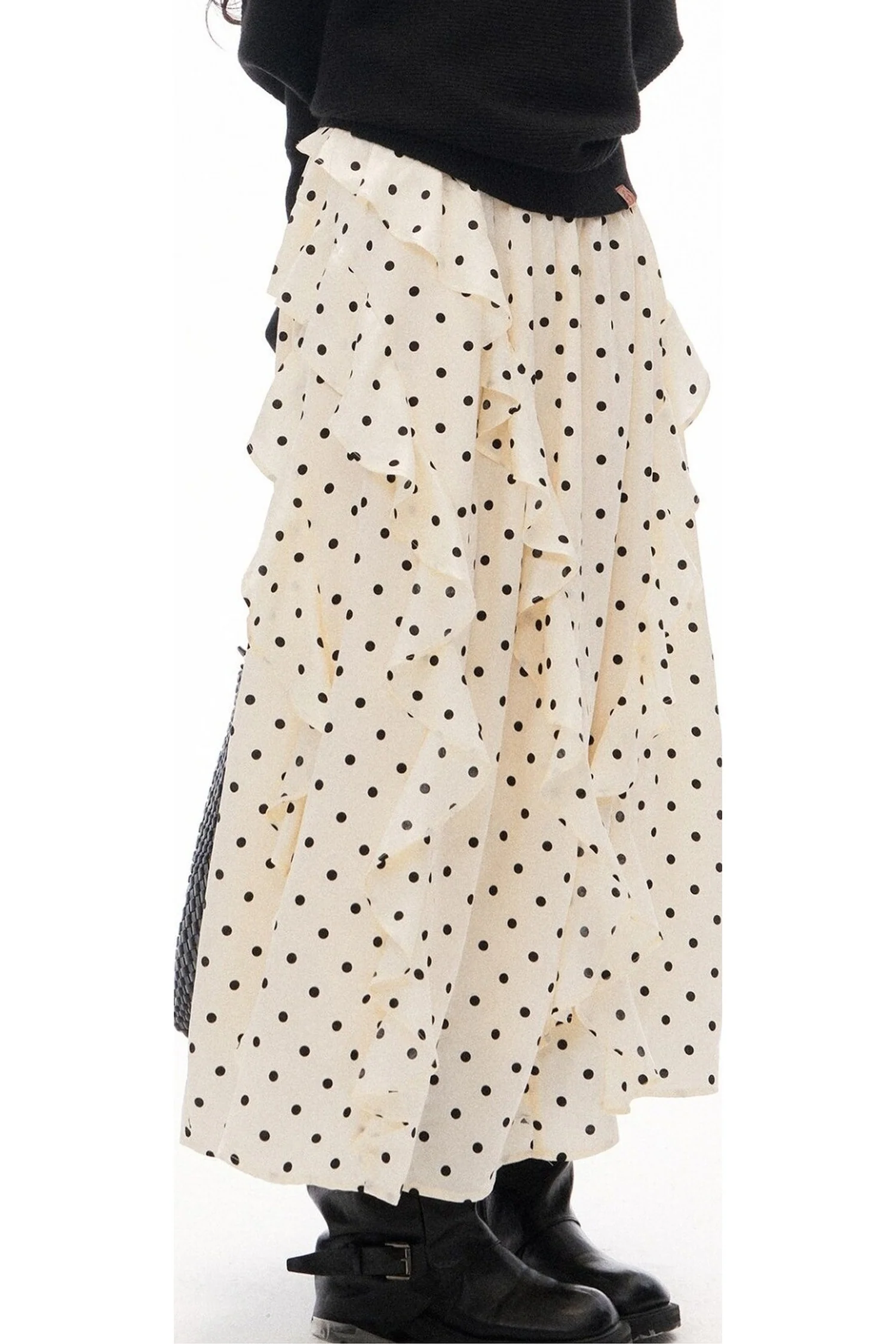 Asymmetrical Polka Dot Ruffle Long Skirt Set-Up - gxfjsh
