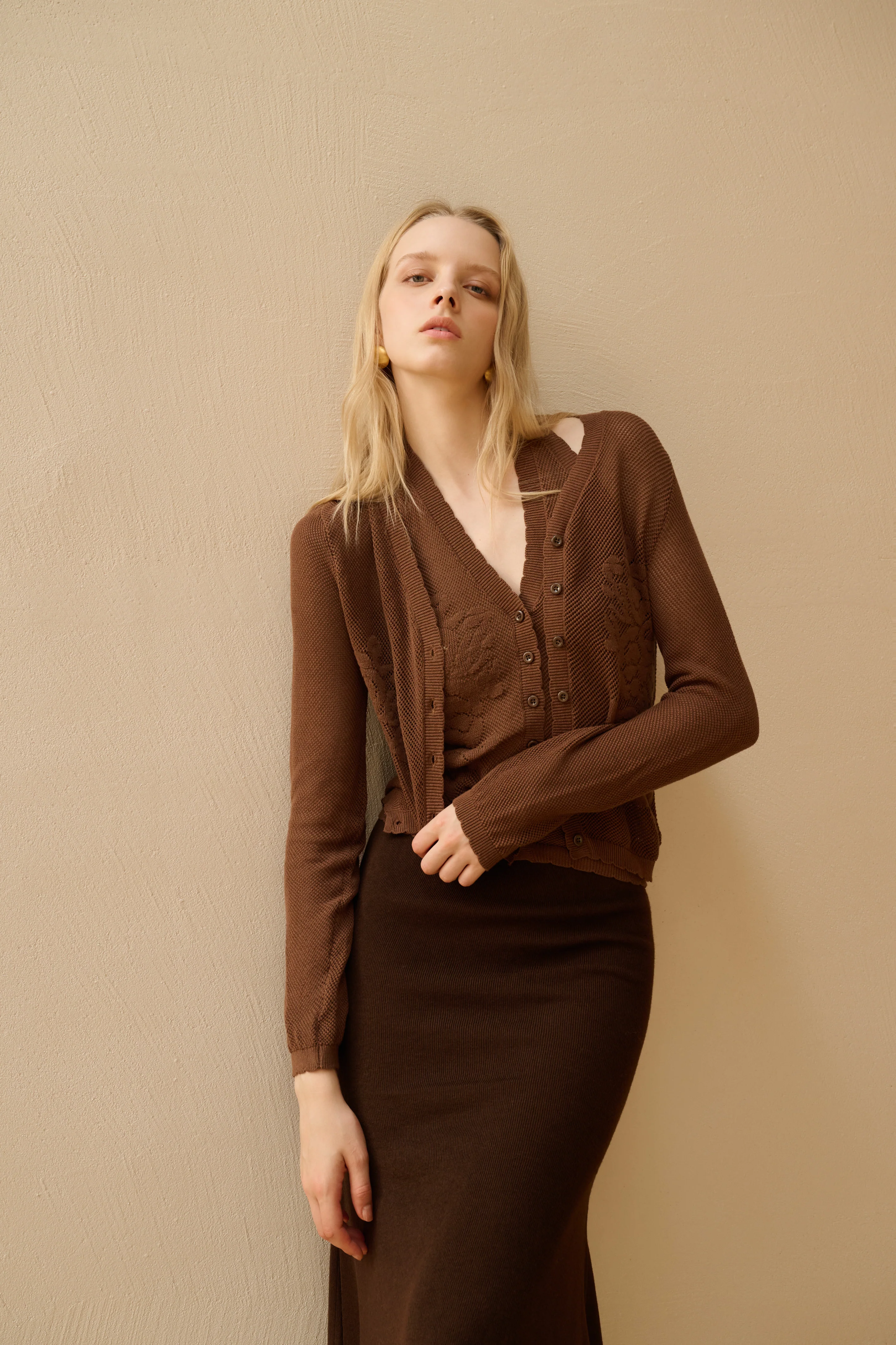 Embroidered openwork knit set