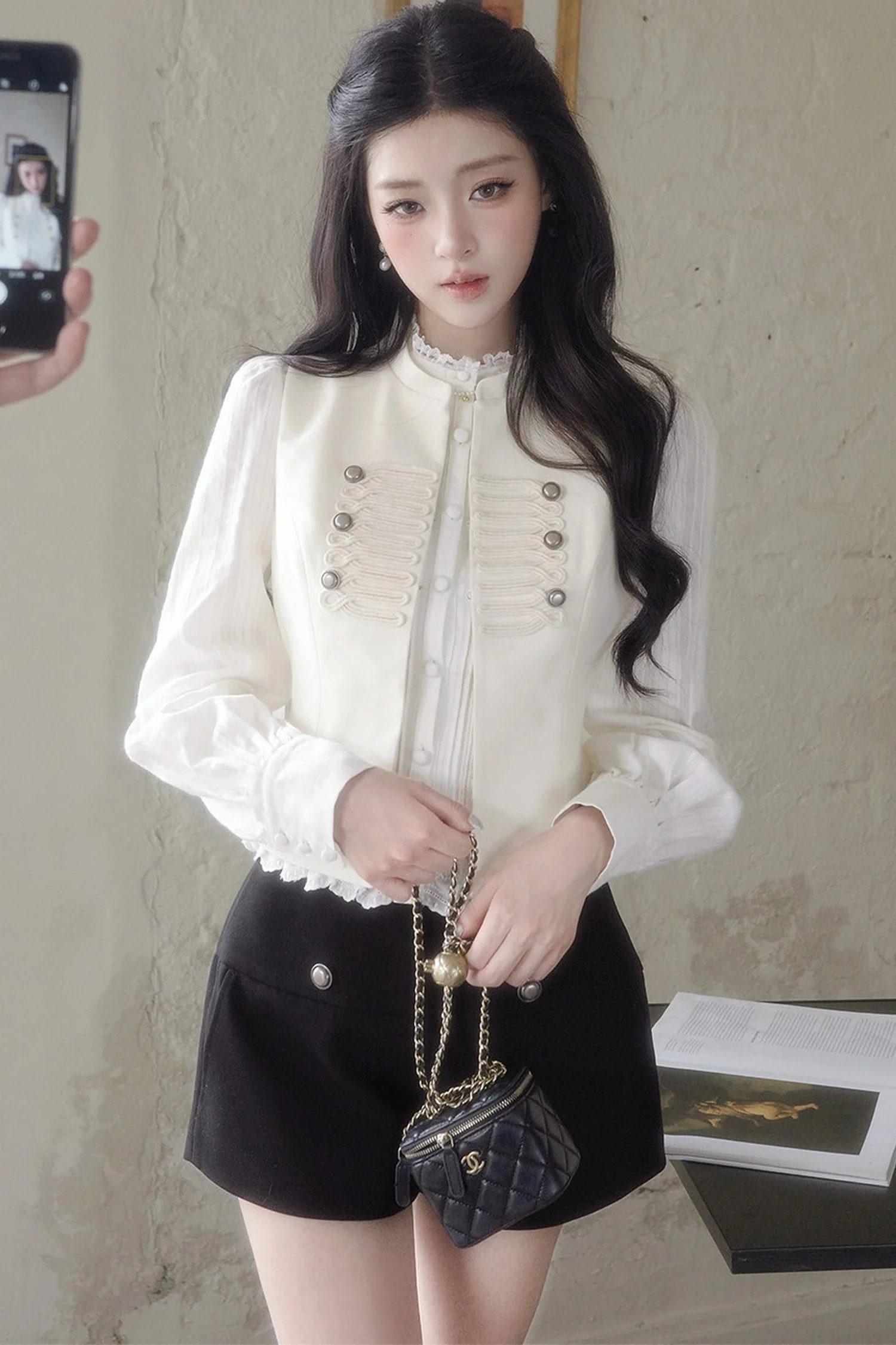 French Style Ruffled Stand Collar Vest - gxfjsh