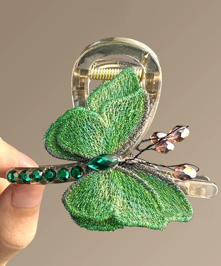 Chinese Style Green Acrylic Zircon Embroidery Butterfly Hairpin