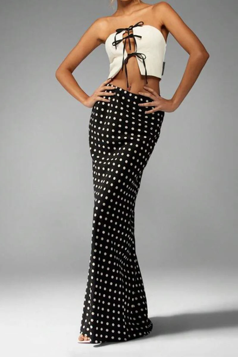 Polka Dot Office Bodycon Midi Skirt