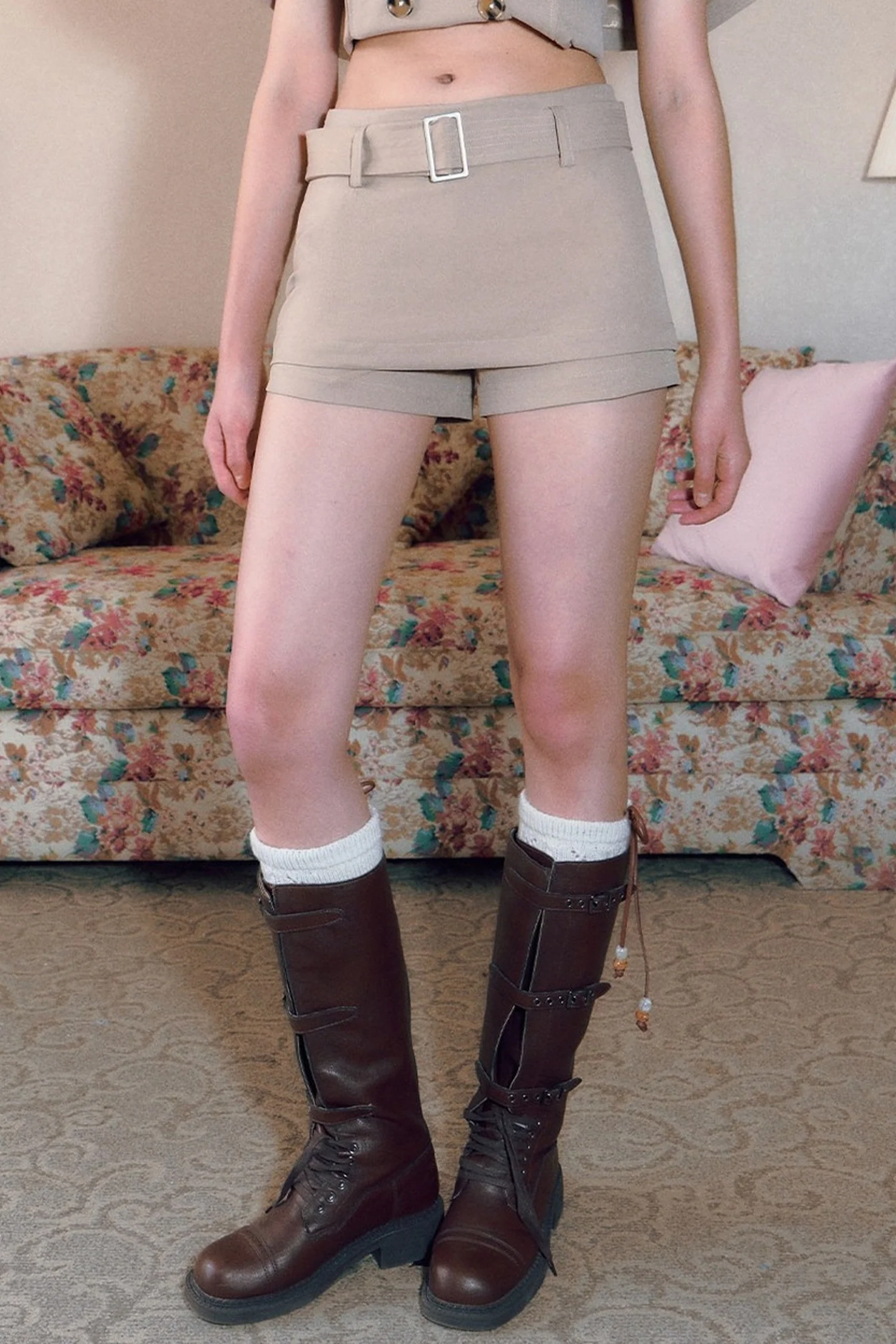 High-Waisted A-Line Belt Skirt - gxfjsh