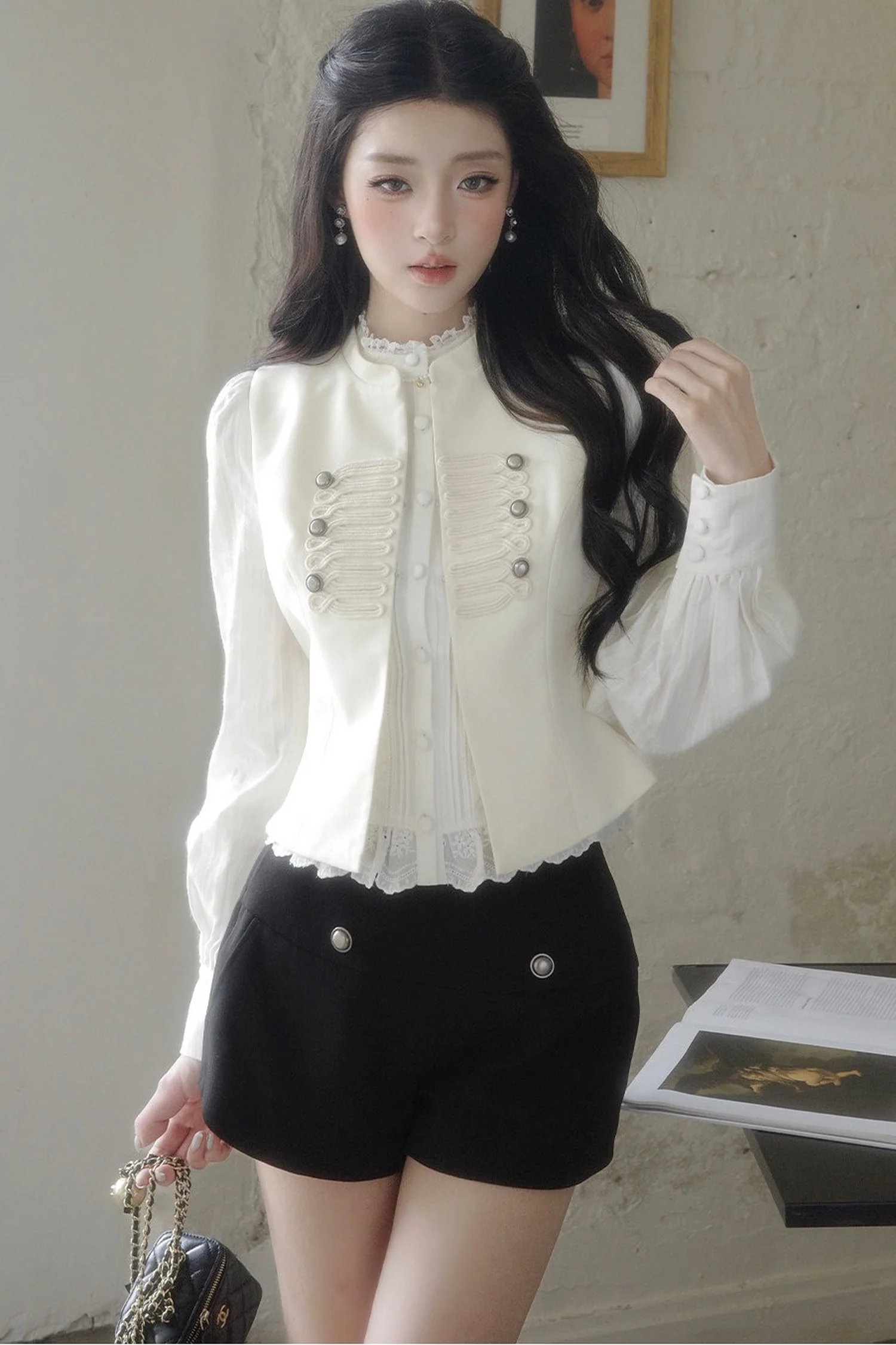 French Style Ruffled Stand Collar Vest - gxfjsh