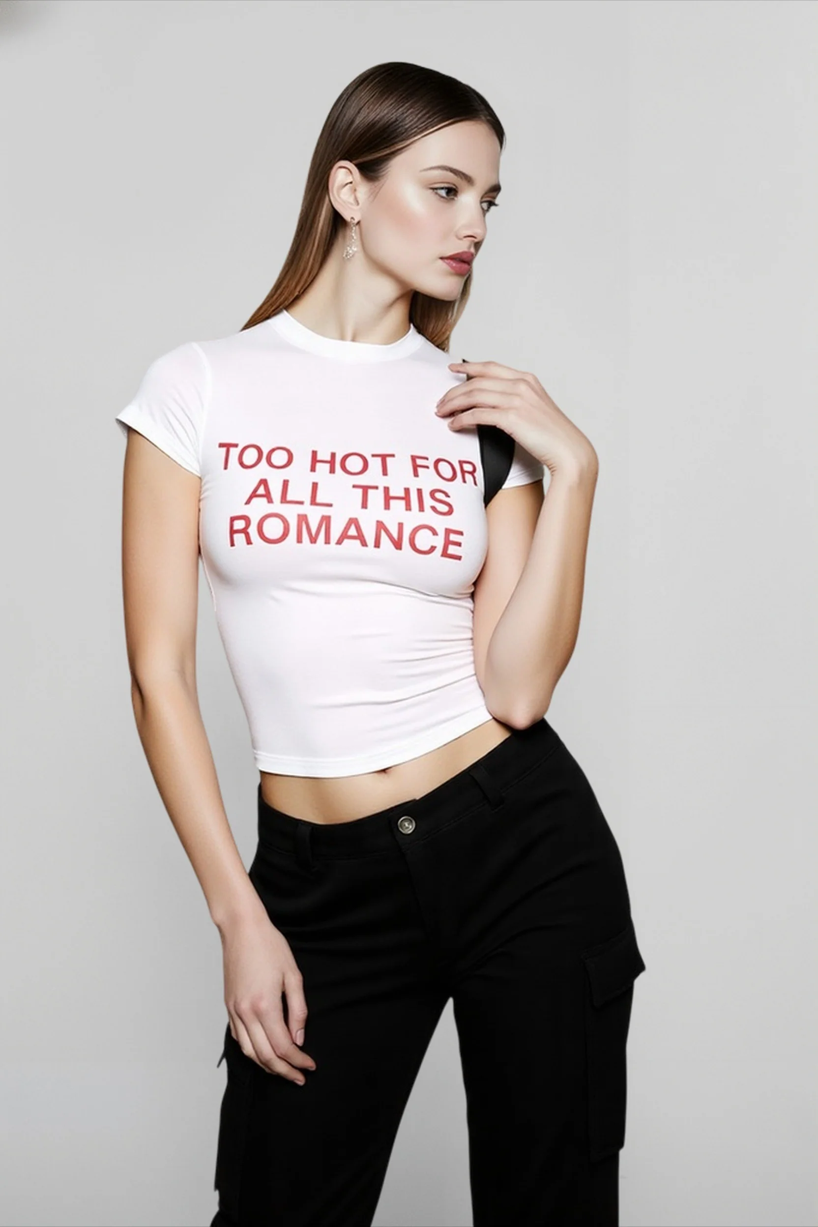 Contrast Letter Print Cropped T-shirts - malitai