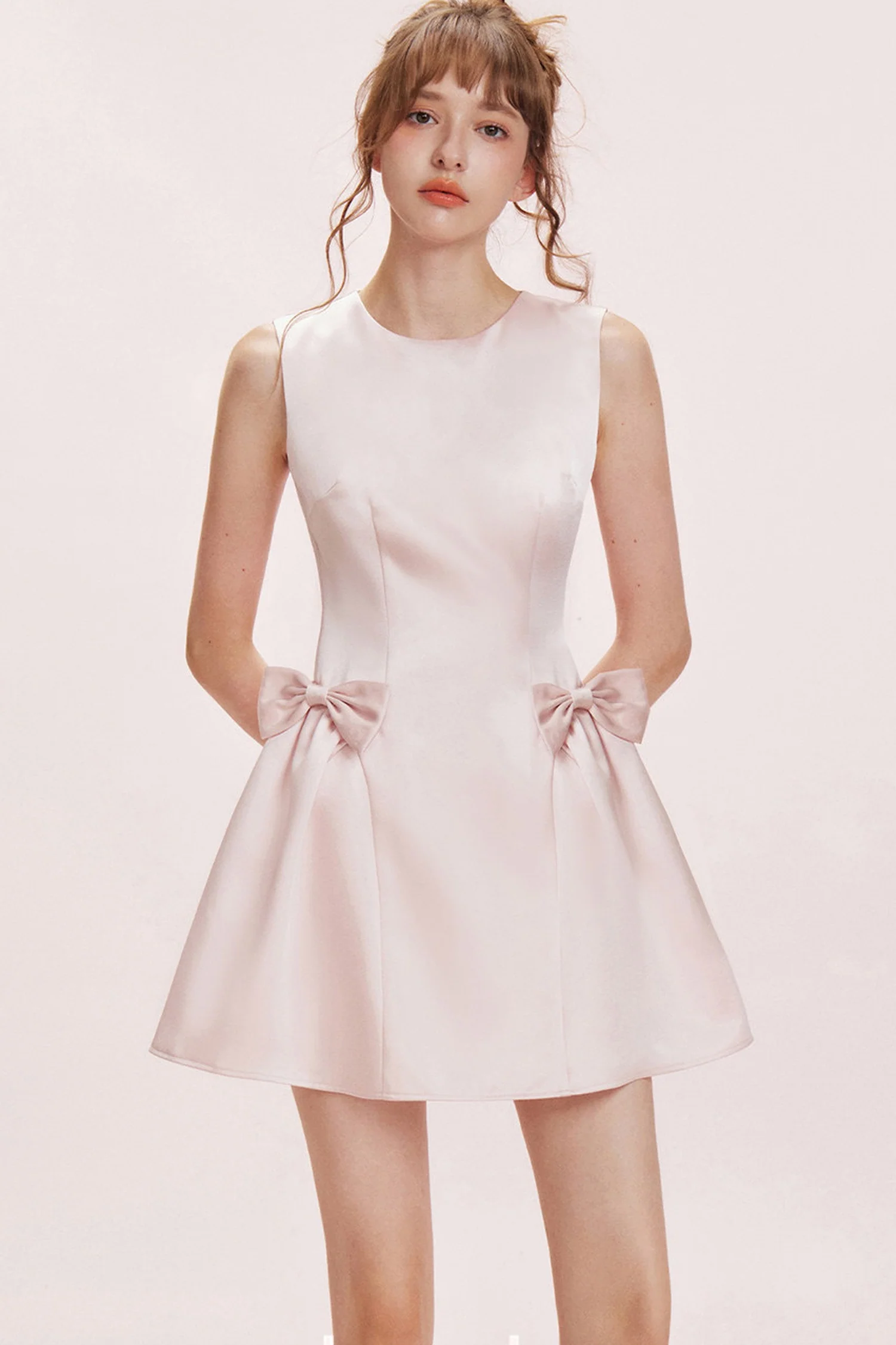 Double Bow Satin Vest Dress and Cardigan Set-Up - gxfjsh