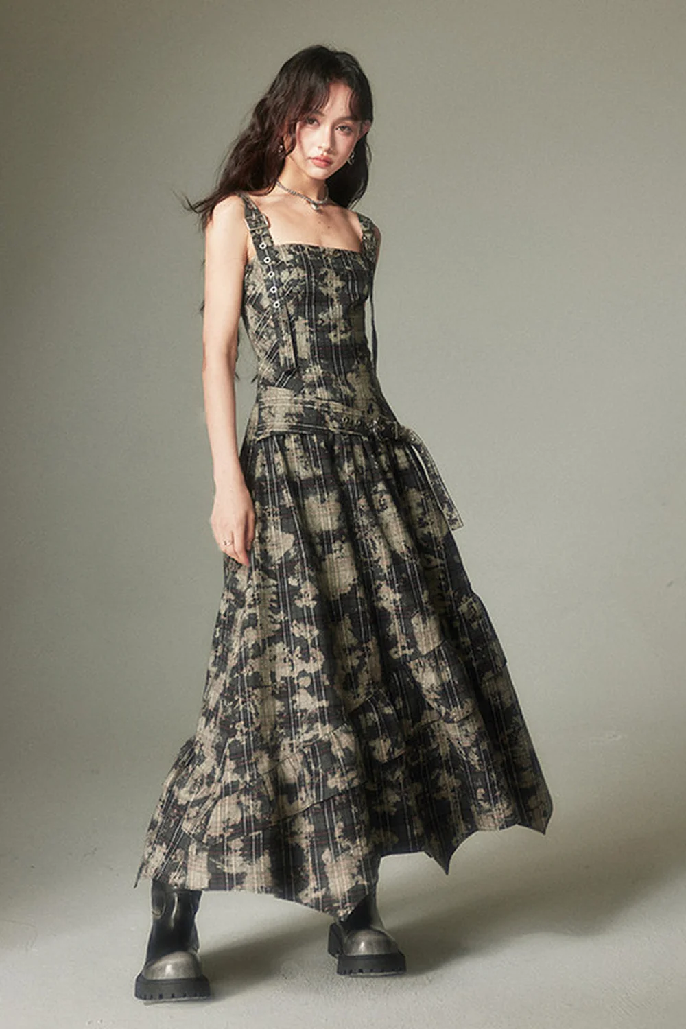 Retro Plaid Adjustable Dress - gxfjsh