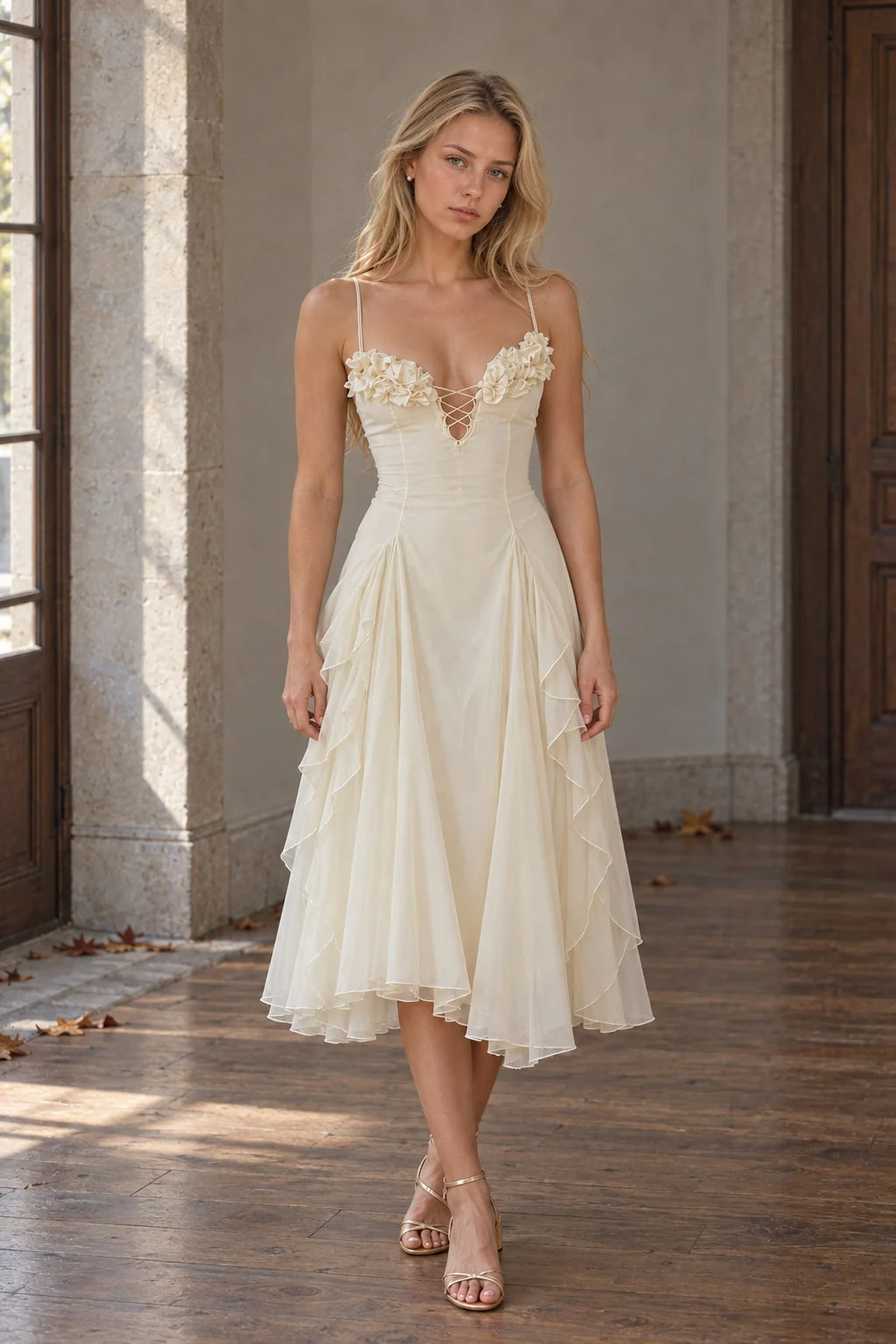 Sculpted Flower Plunge Midi Slip Dress - malitai