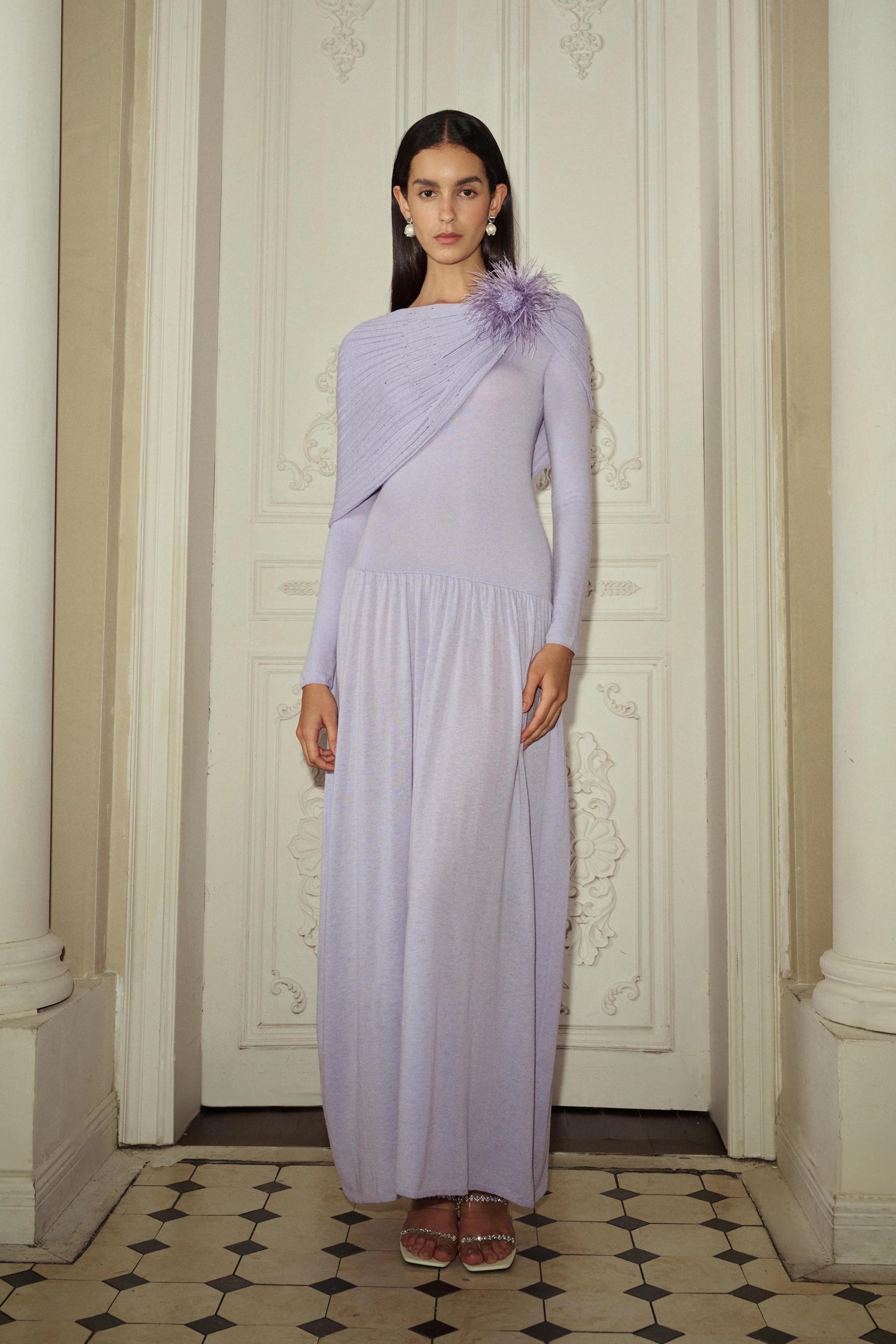 Draped capelet & knit maxi dress set