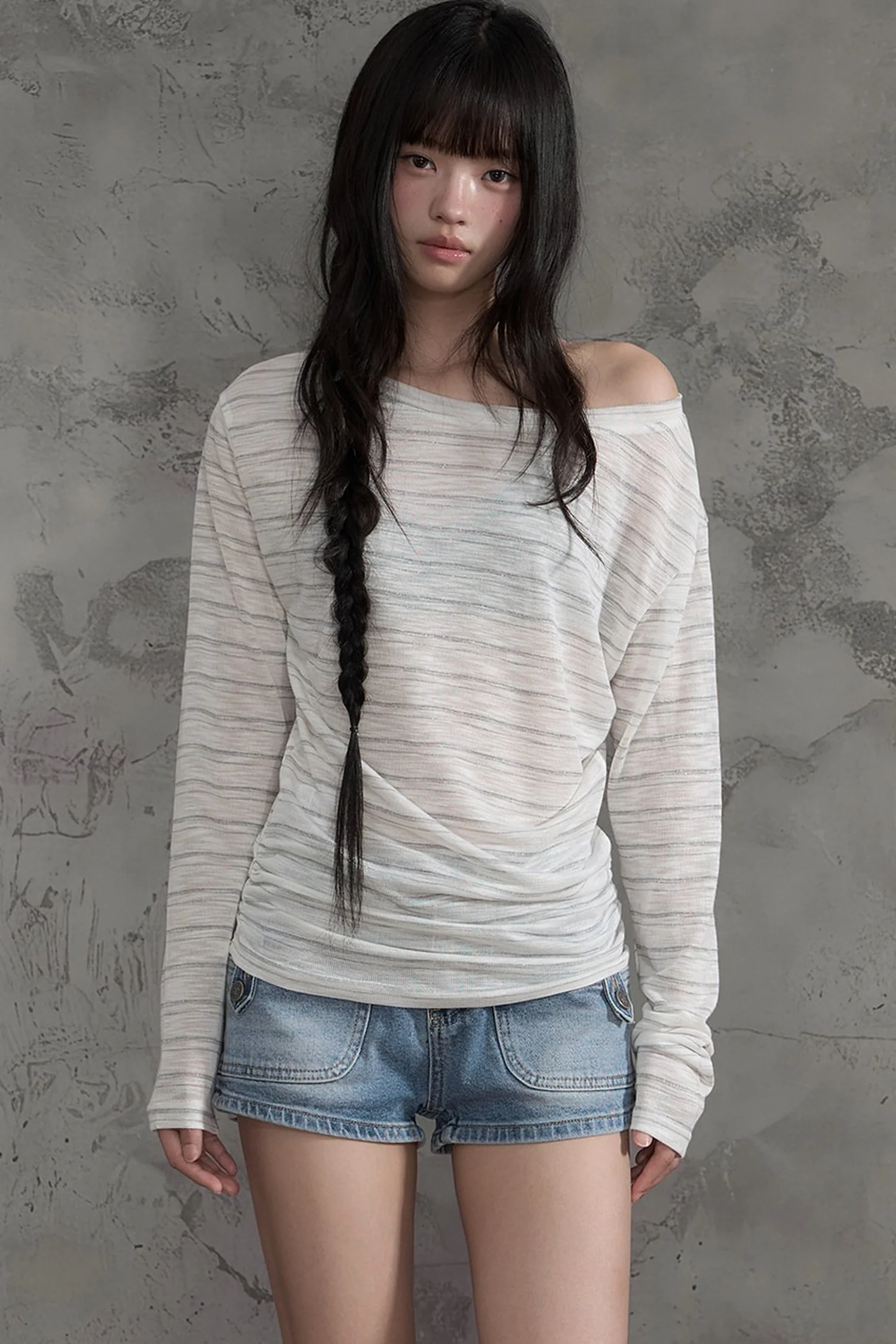 Striped Slightly Off-Shoulder Cover-Up, Pants and Top Set - gxfjsh