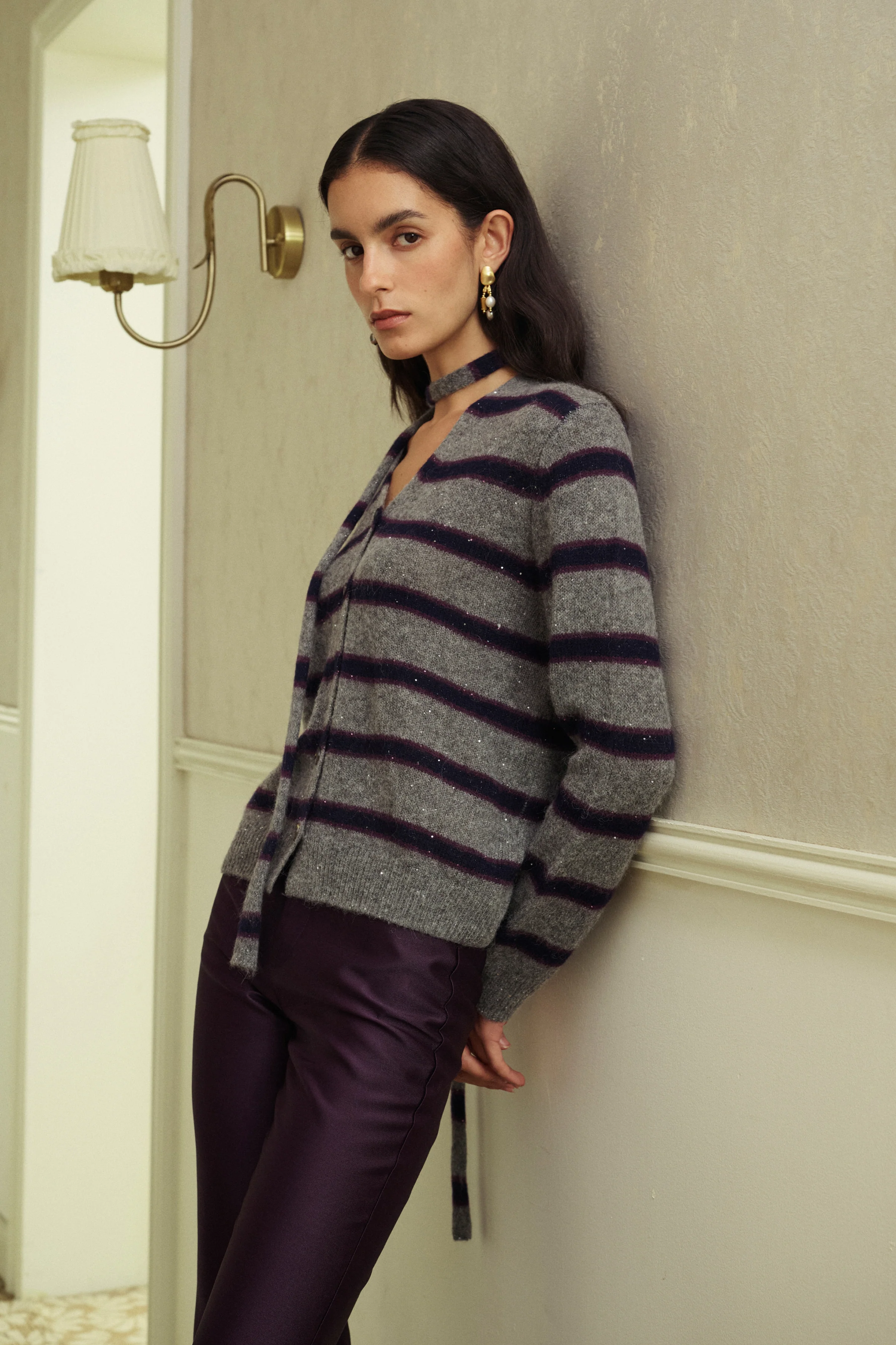 Glint stripe wool cardigan