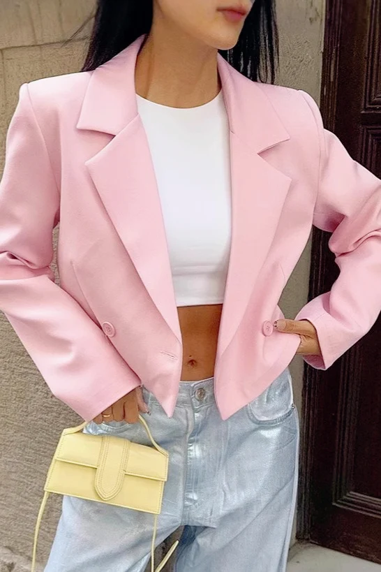 Cropped Pink Double Breasted Blazer - malitai