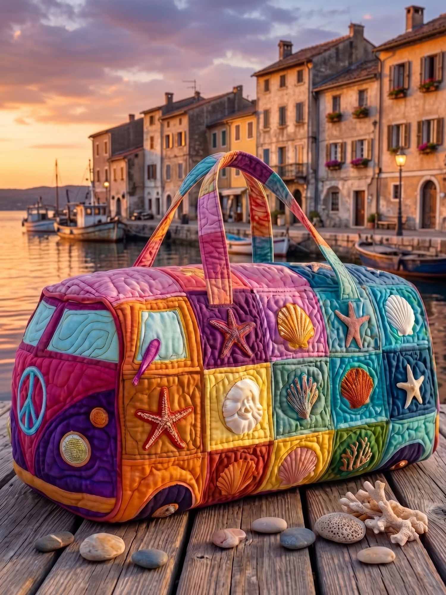 Quilted Beach Shell Sunset Duffle Bag