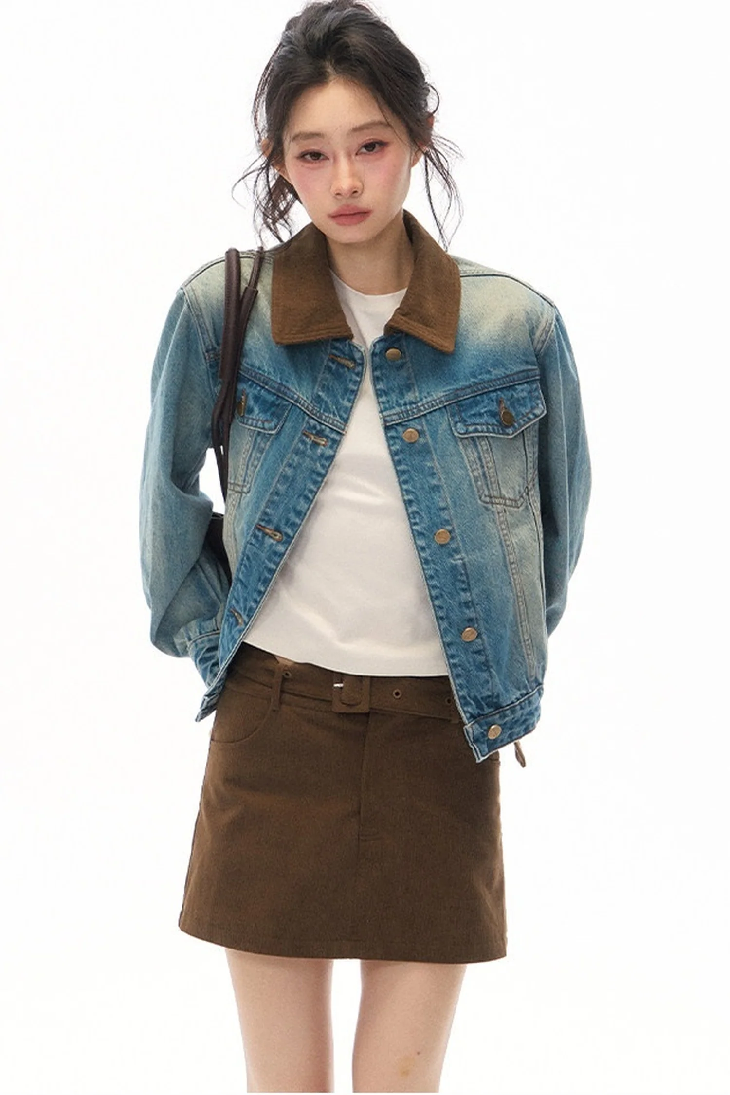 Brown A-Line Skirt Jacket Set-Up - gxfjsh