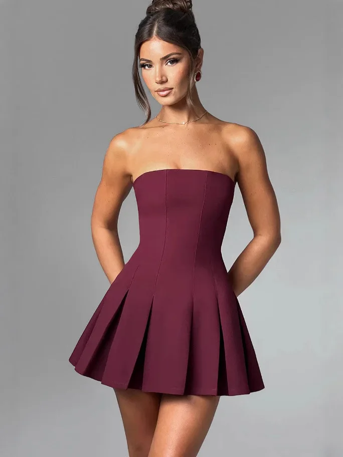 Strapless Bow Ruffle Elegant Gothic Mini Dress