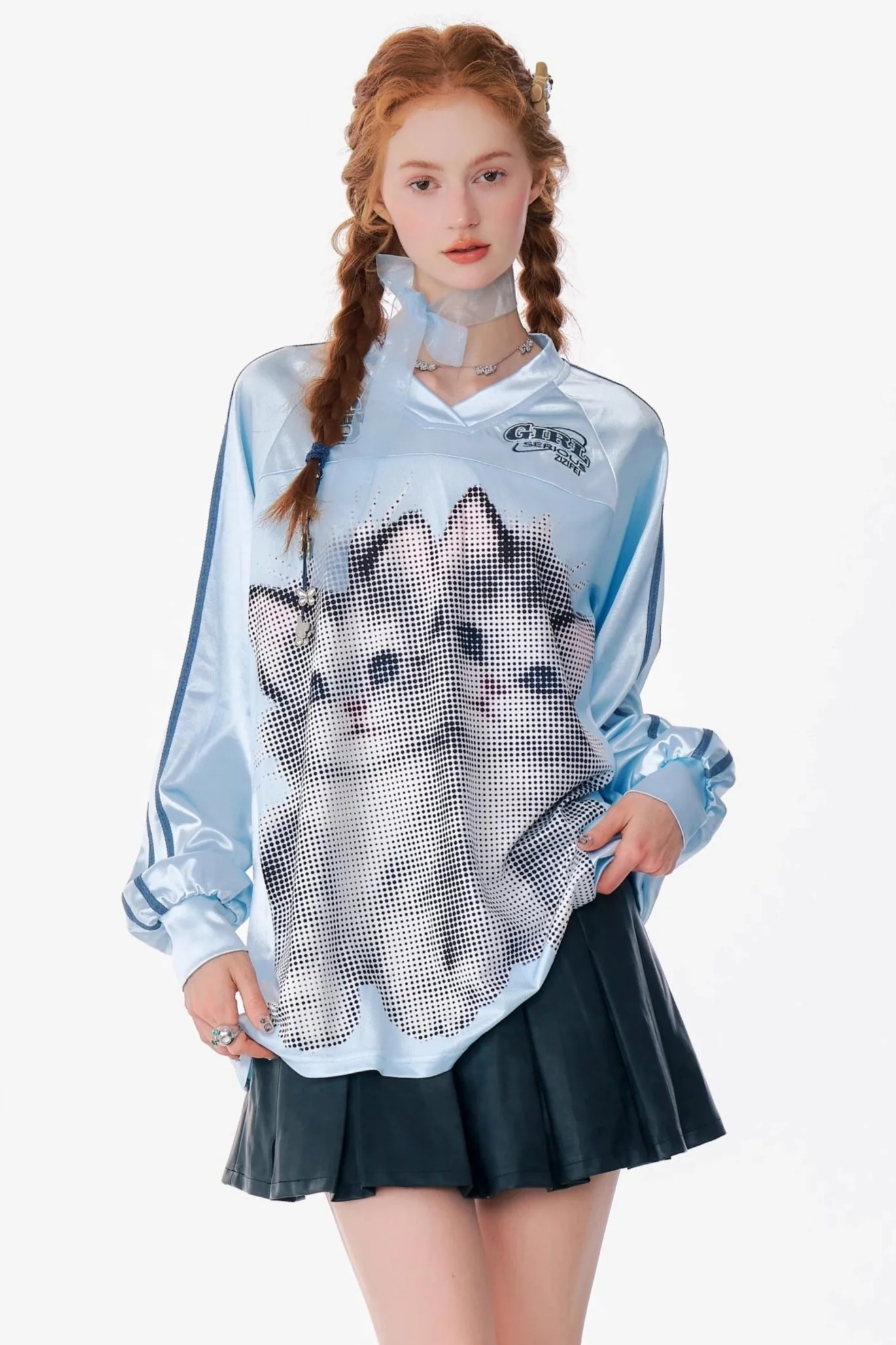Retro Cat Print Sports Sweatshirt