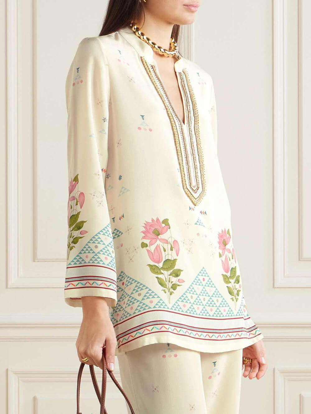 Exquisite Bohemian Bloom Floral Patchwork Relaxed Shirt
