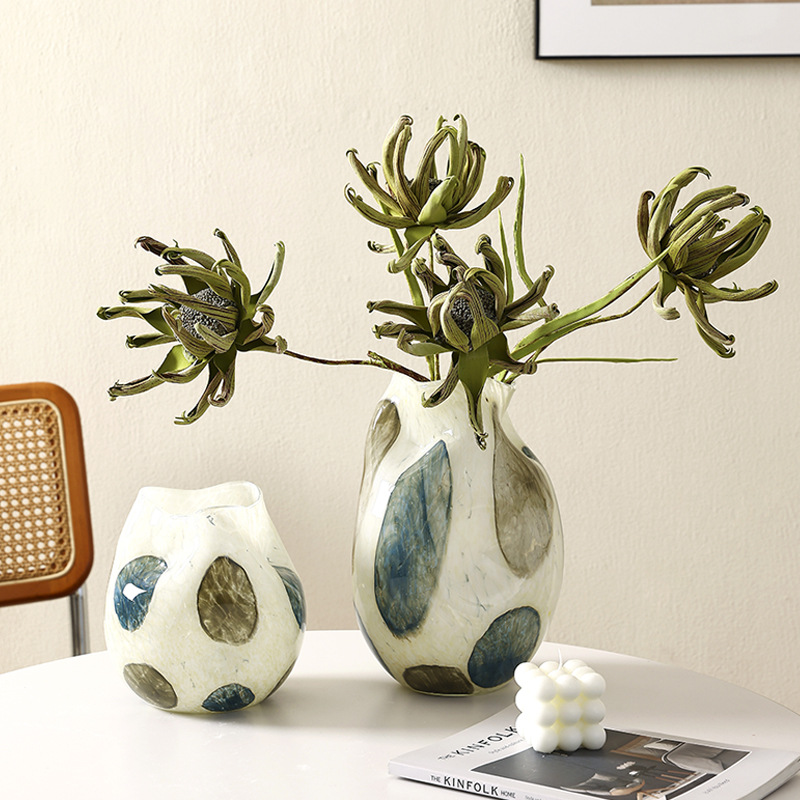 Blue Green Spotted Glass Vase