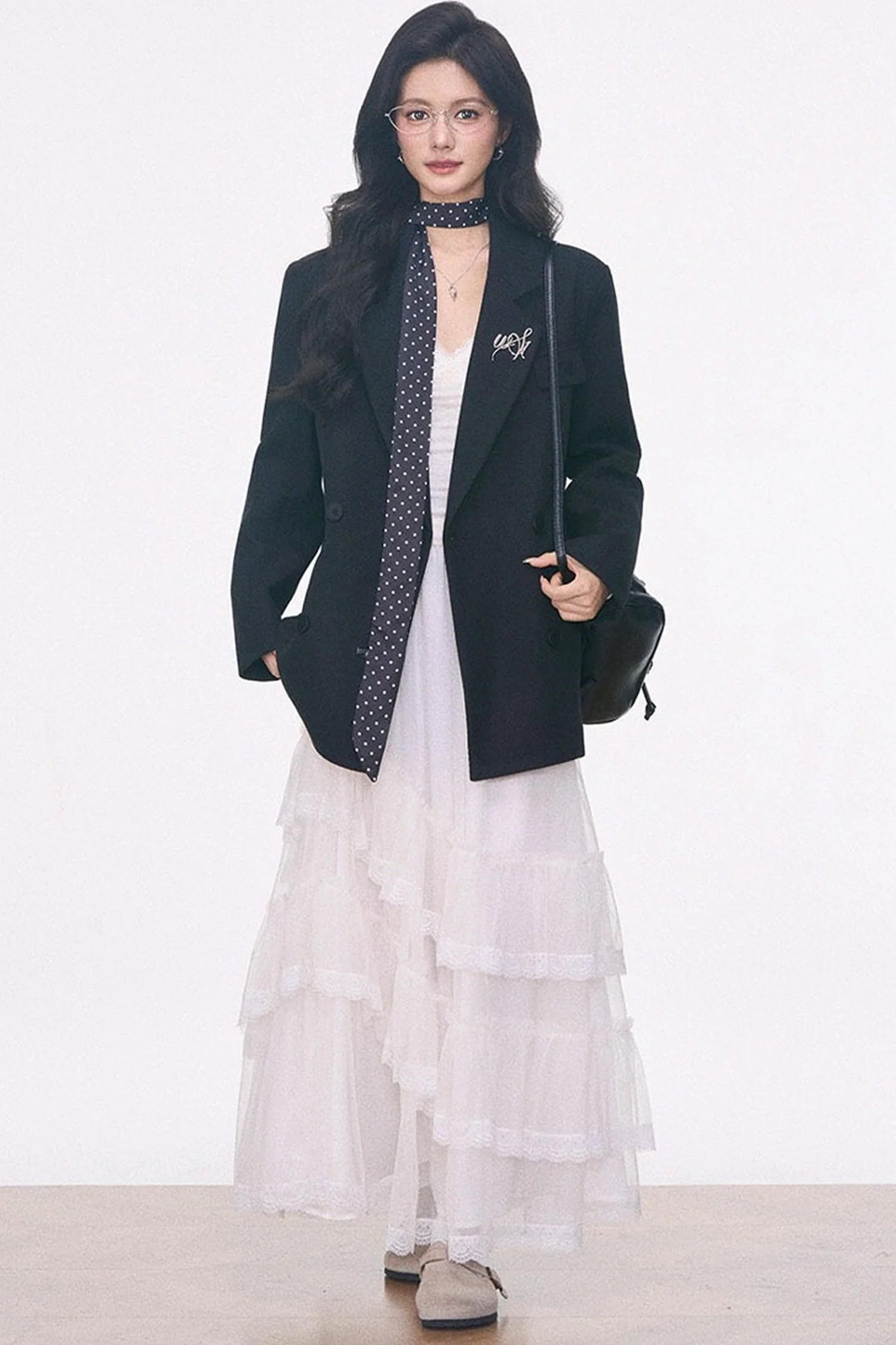 Woolen Blazer and Mesh Skirt Set-Up - gxfjsh