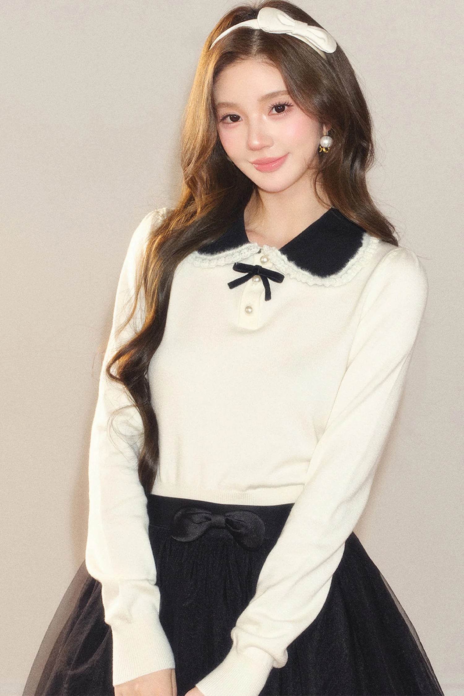 Short Doll Collar Wool Knit Top - gxfjsh