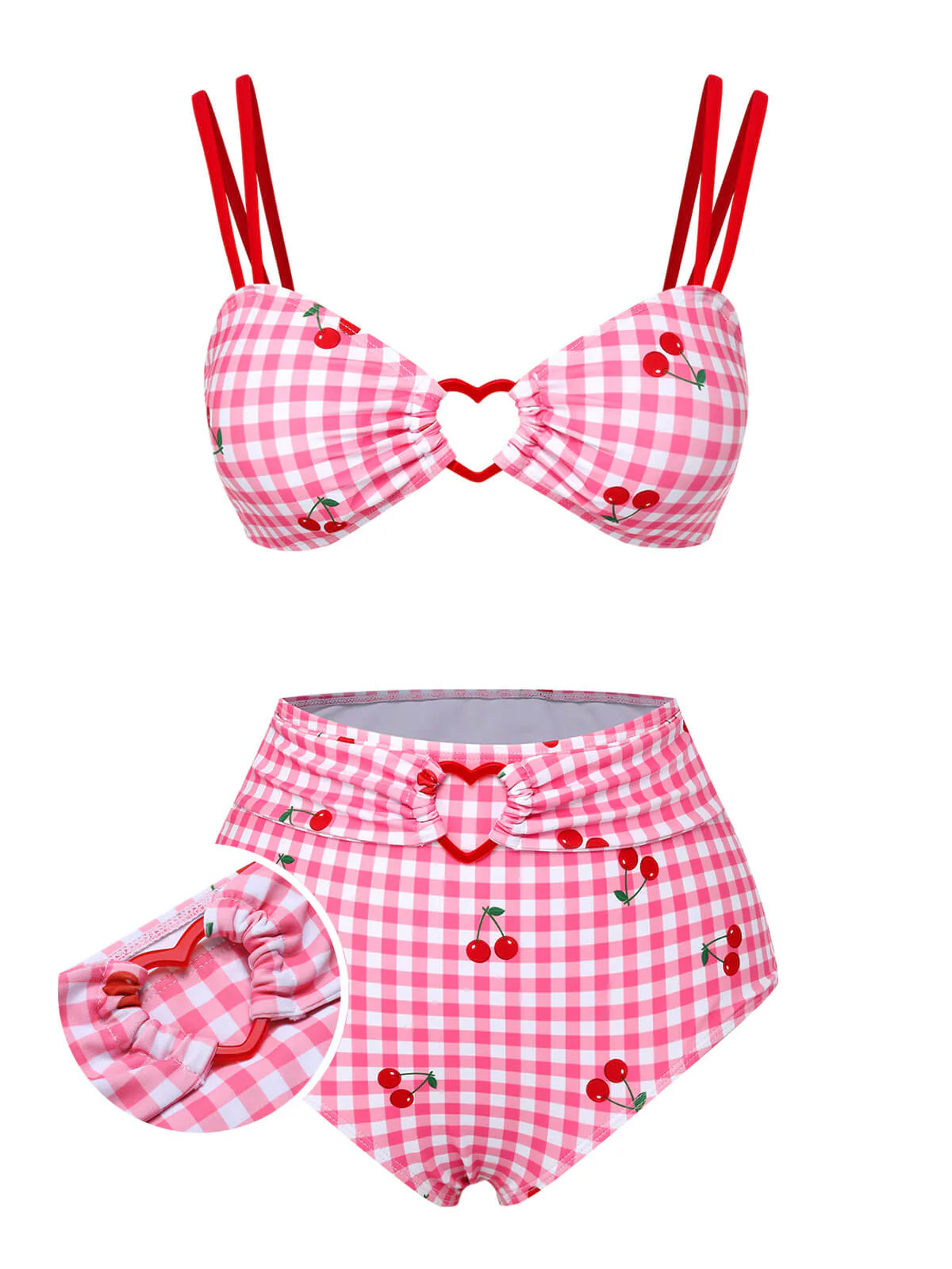 Pink Plaid & Cherry Strap Swimsuit