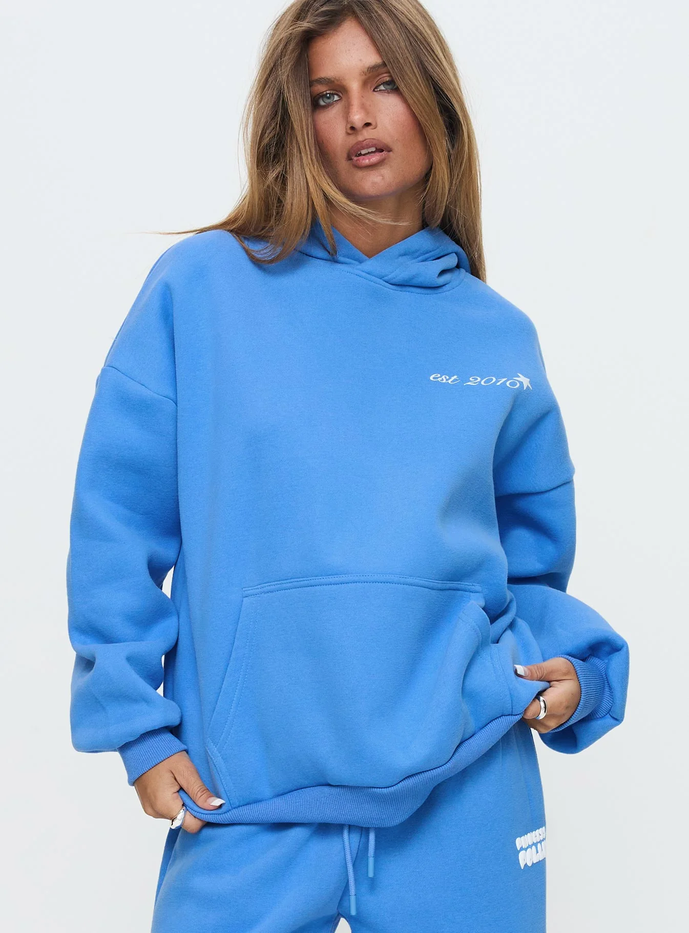 Hooded Sweatshirt Bubble Text Blue / White