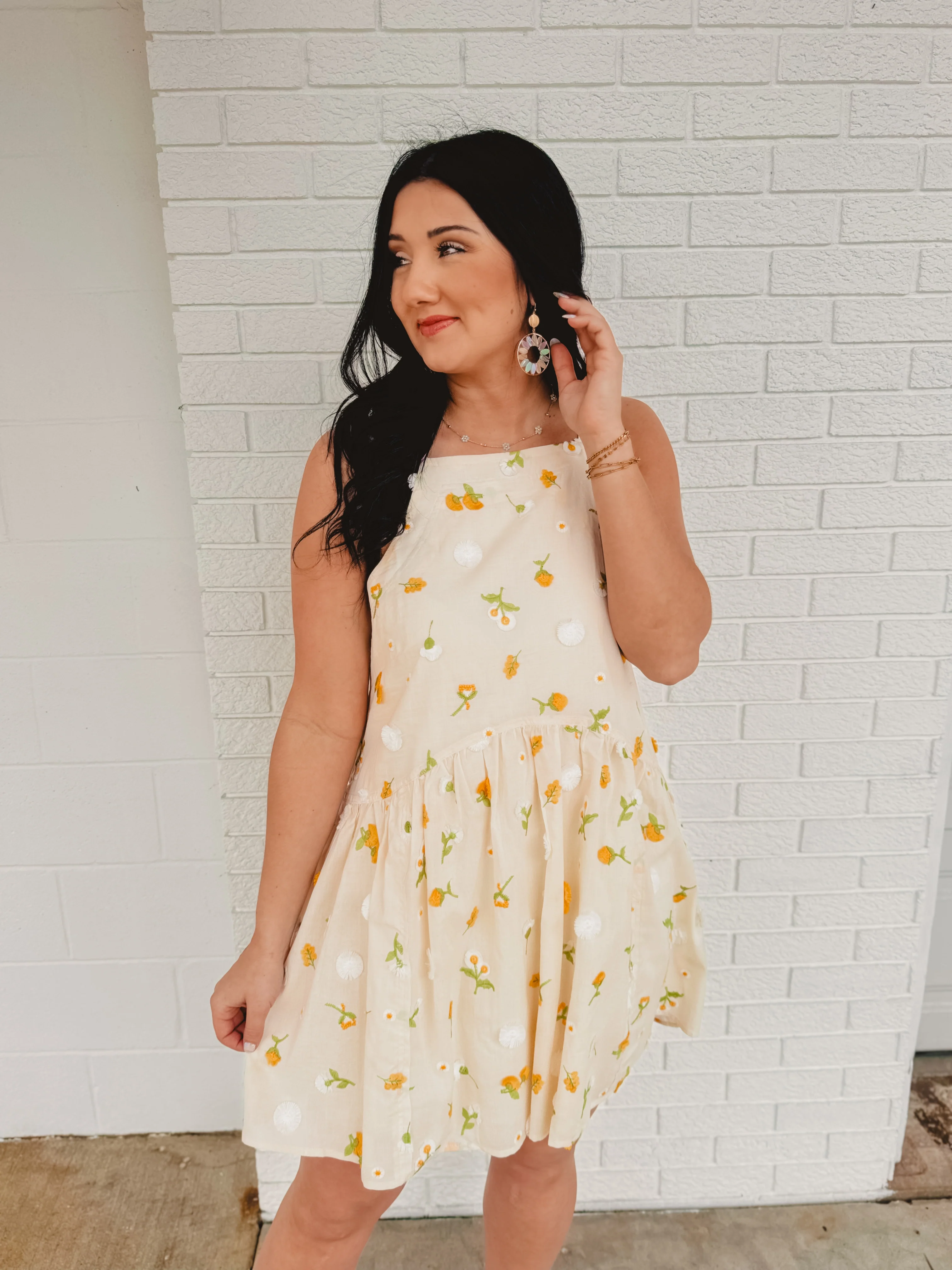 Floral Mini Flare Dress- Cream Multi