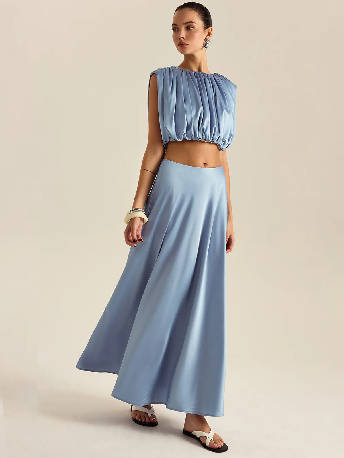 Ruched Crop Top Skirt Set