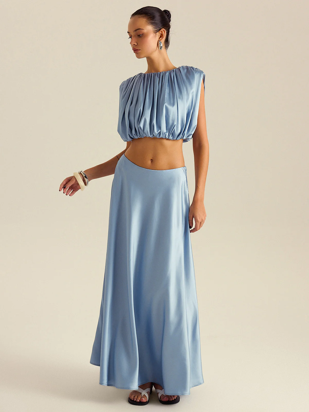 Ruched Crop Top Skirt Set