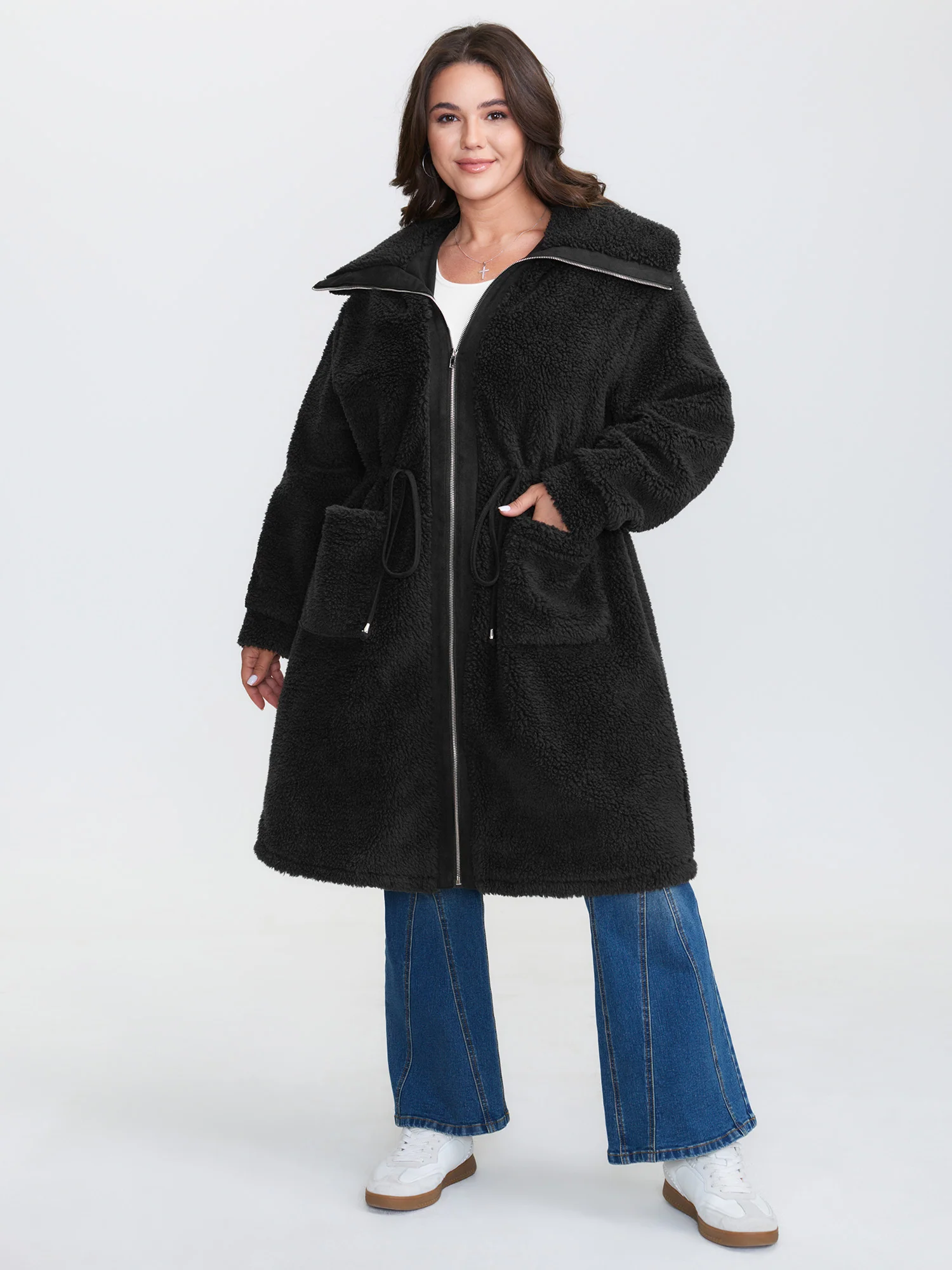 Faux Shearling Zipper Pockets Jacket