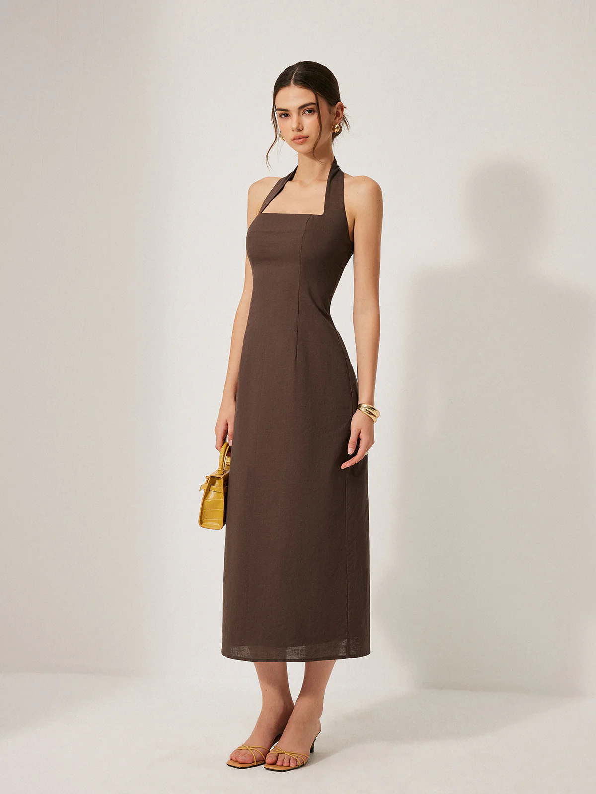 Cotton & Linen Halter Backless Split Dress