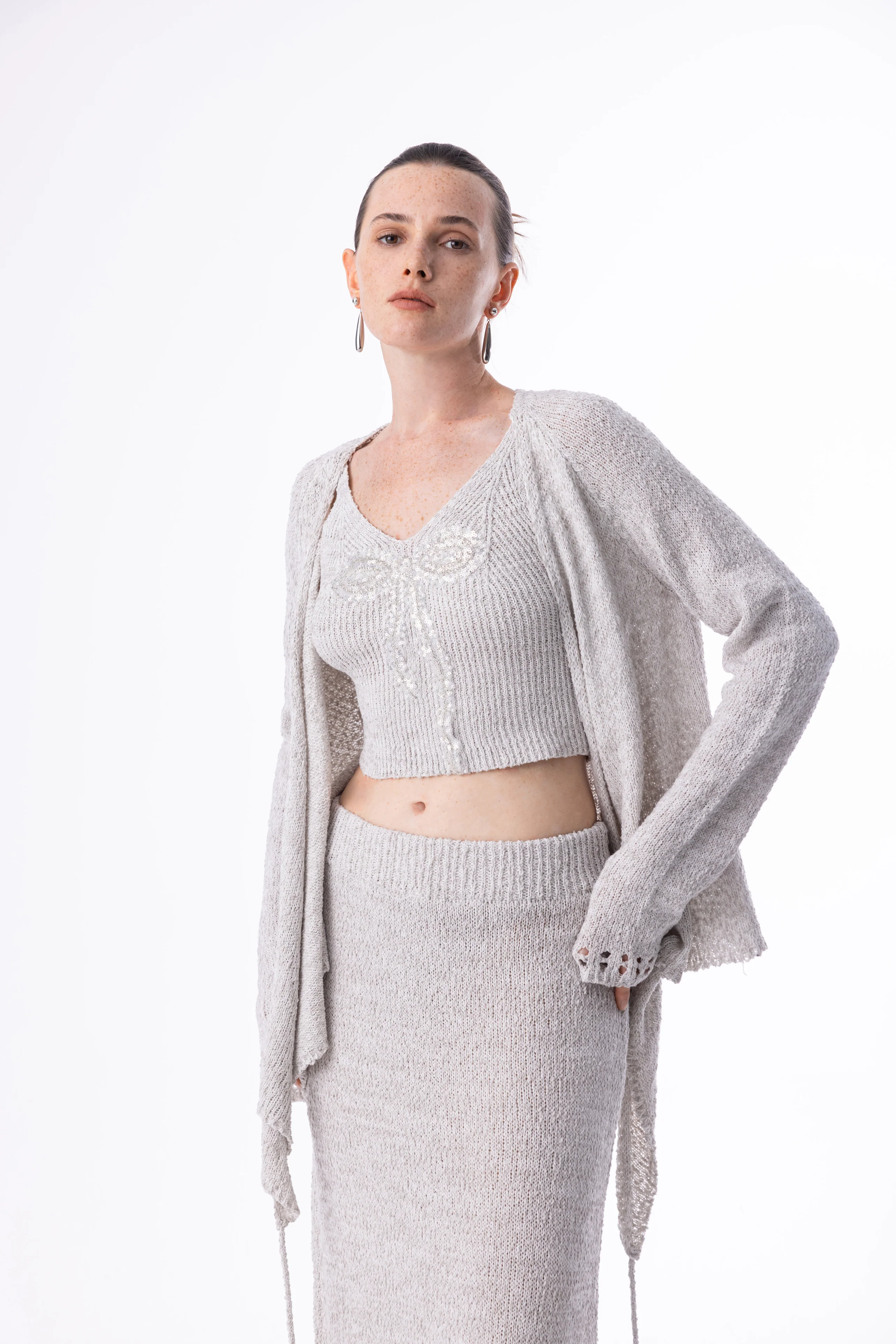 Sequin bow tank & cardigan